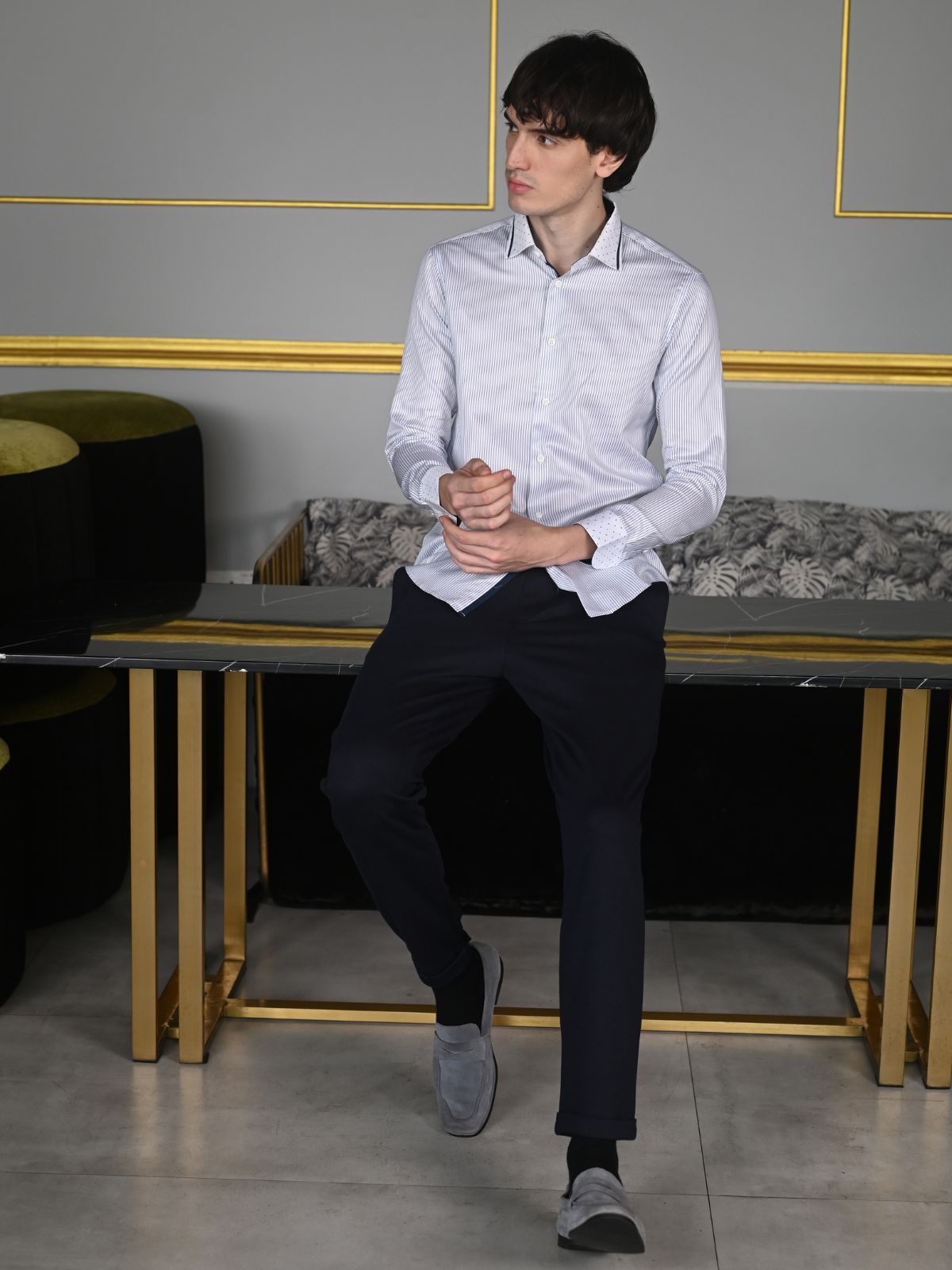 Blue Cotton Blend Striped Shirt For Men