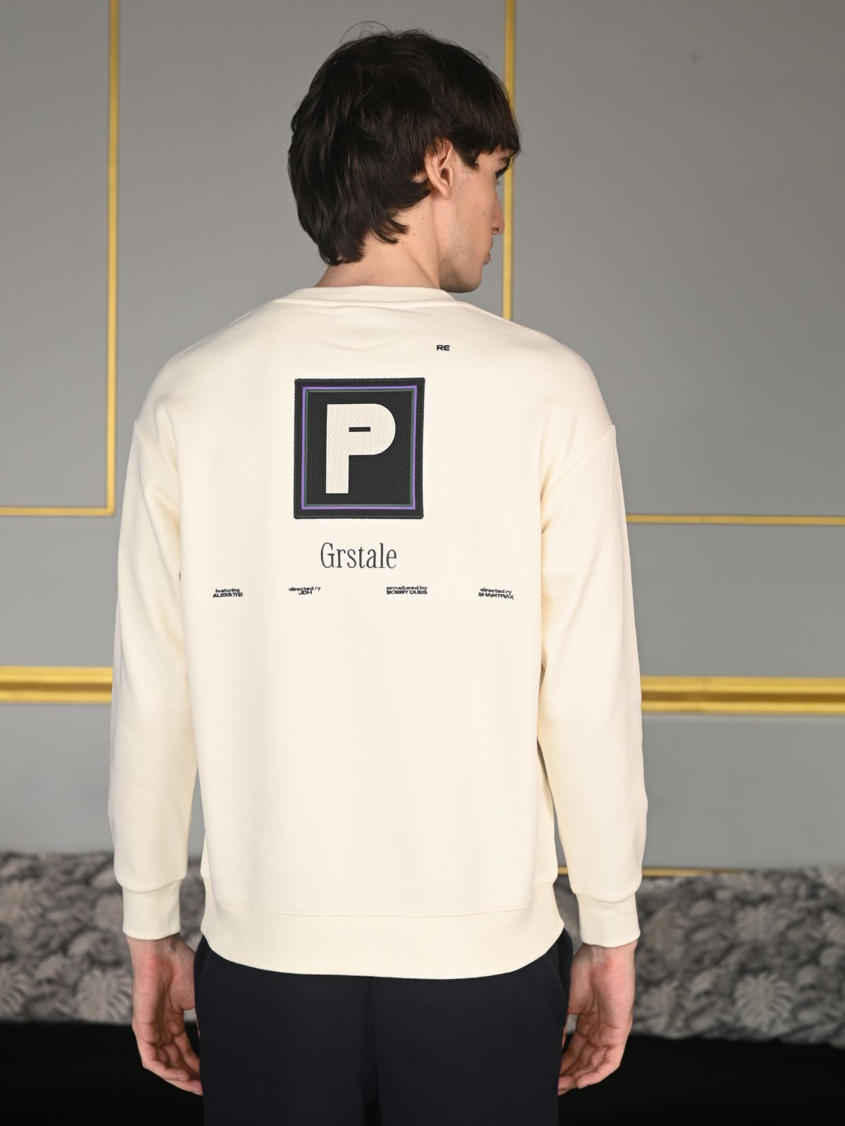 Beige Printed Cotton Jersey Sweatshirt For Men