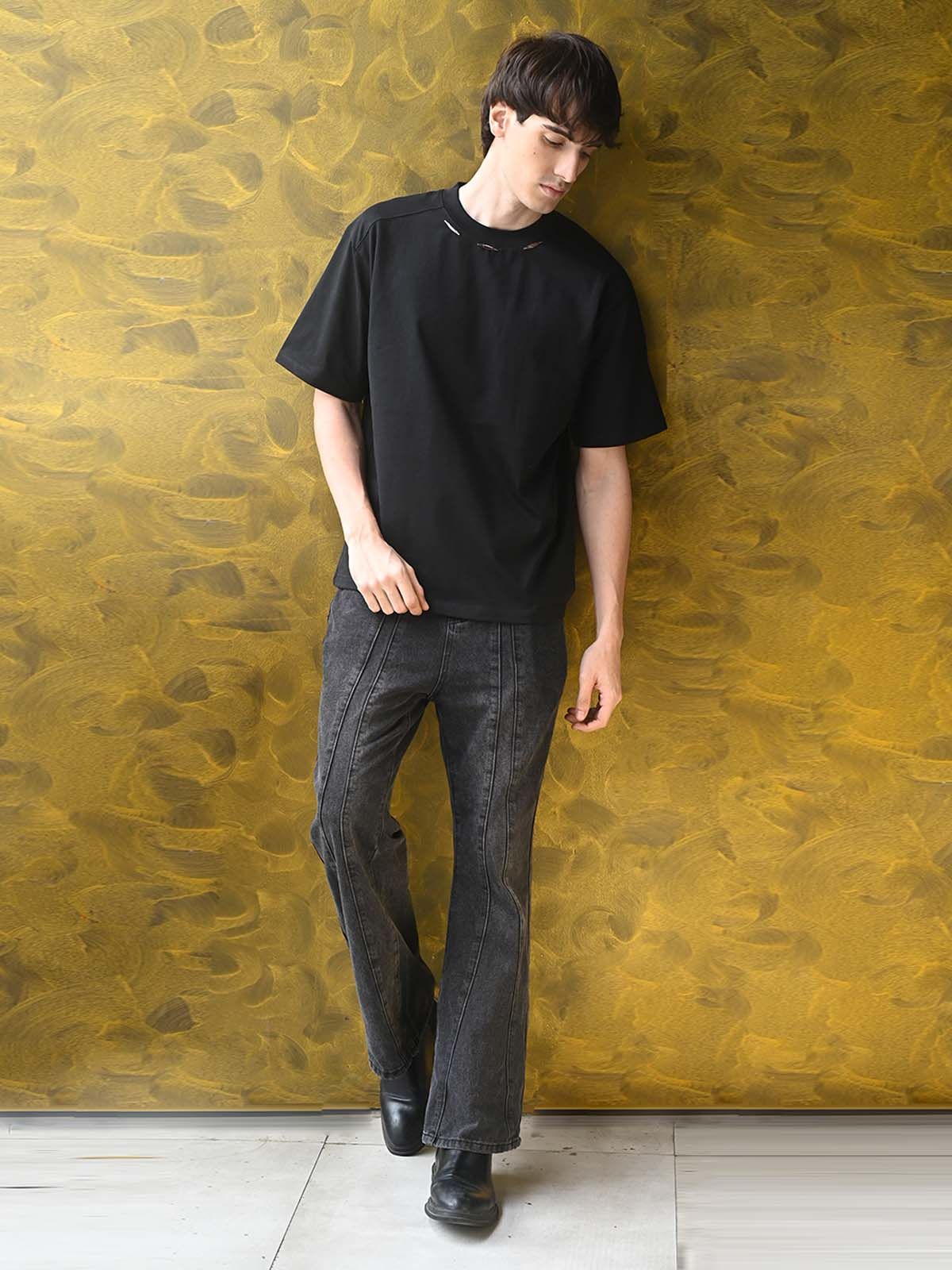 Black Solid Cotton Jersey T-shirt For Men