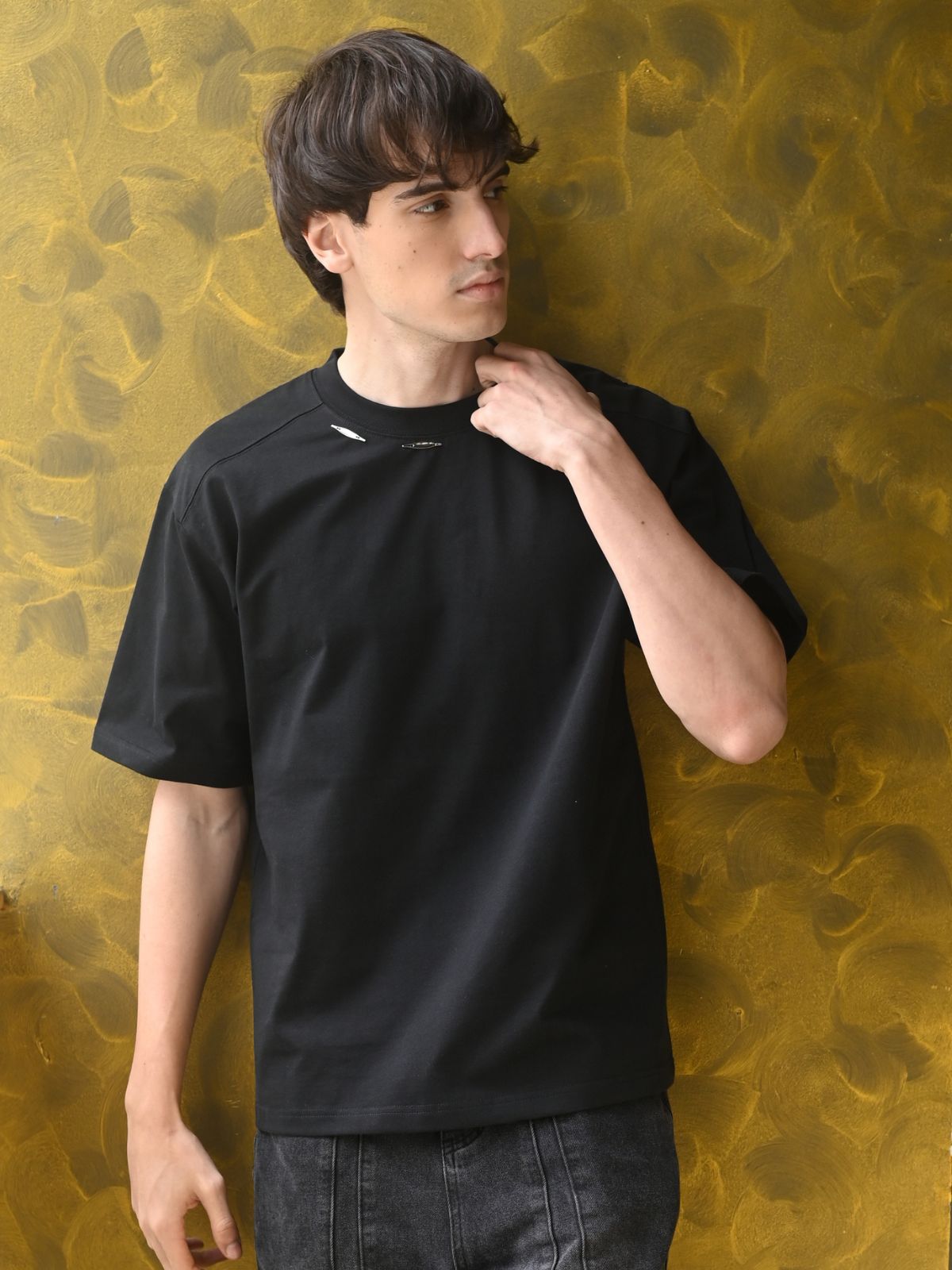 Black Solid Cotton Jersey T-shirt For Men