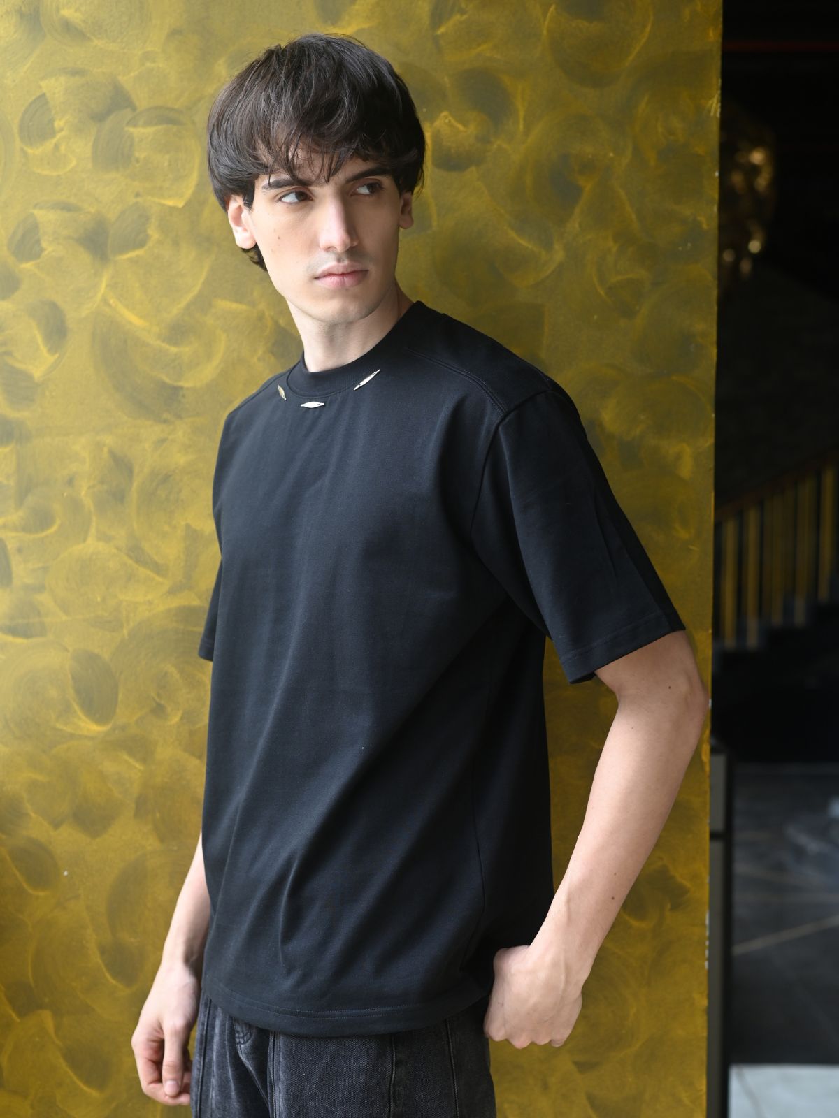 Black Solid Cotton Jersey T-shirt For Men