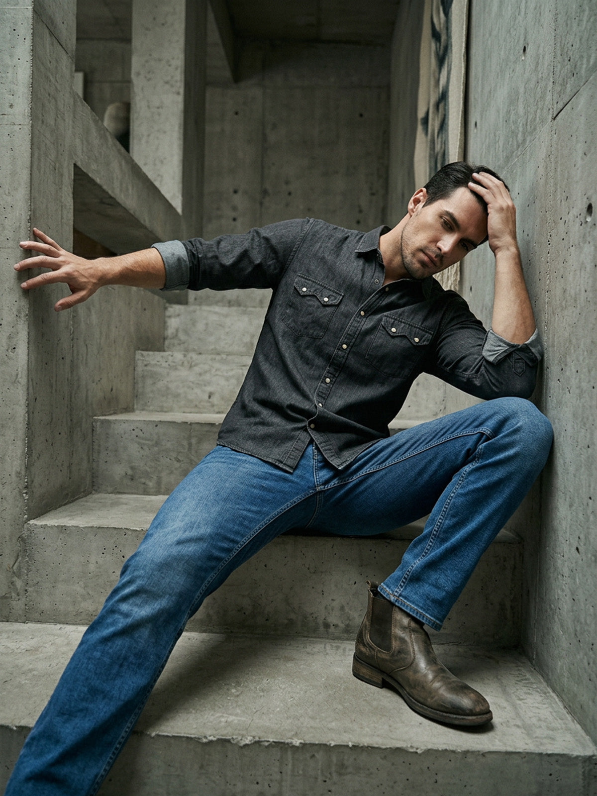 Franco Grey Denim Plain Shirt For Men