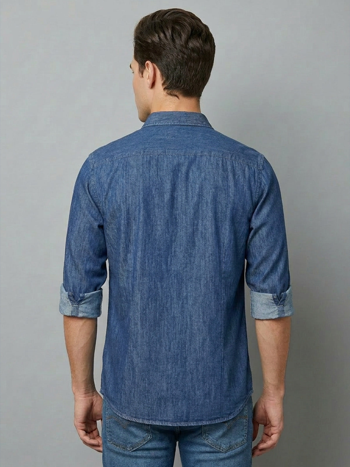 Franco Blue Denim Plain Shirt For Men
