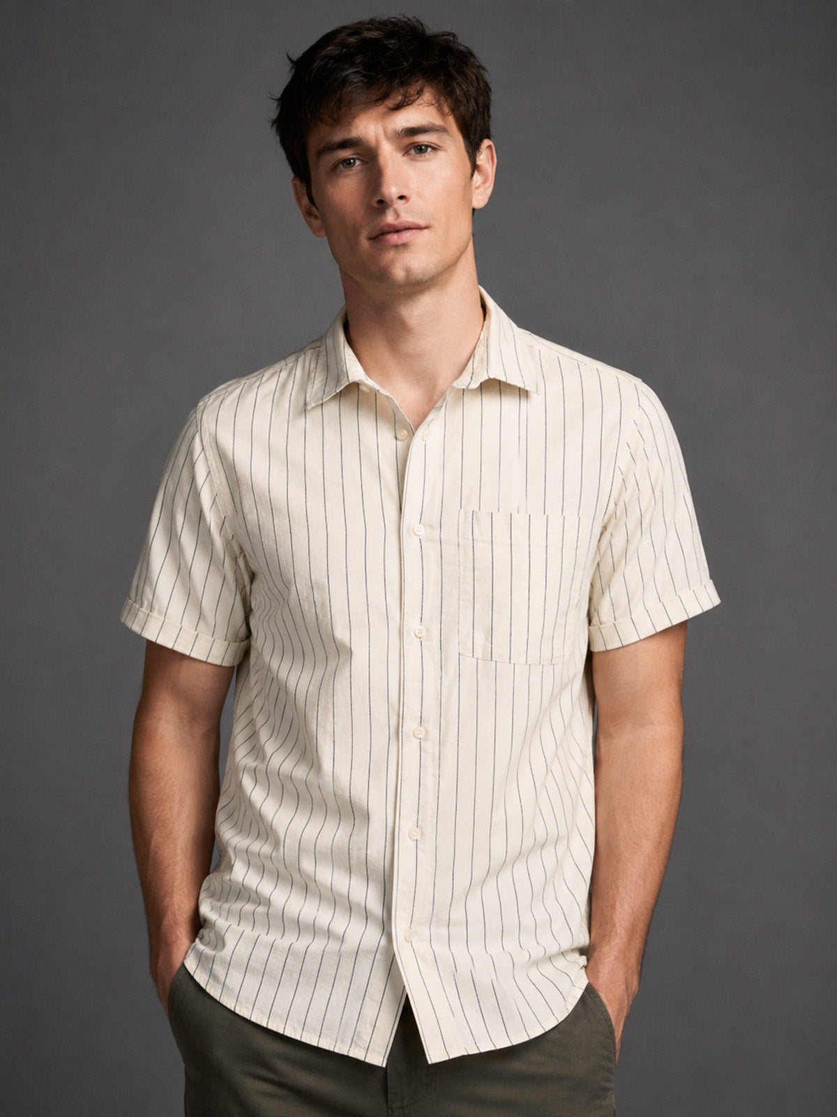 Franco Off White Cotton Blend Striped Shirt For Men