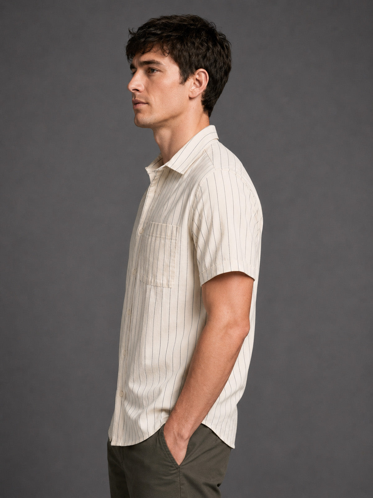 Franco Off White Cotton Blend Striped Shirt For Men