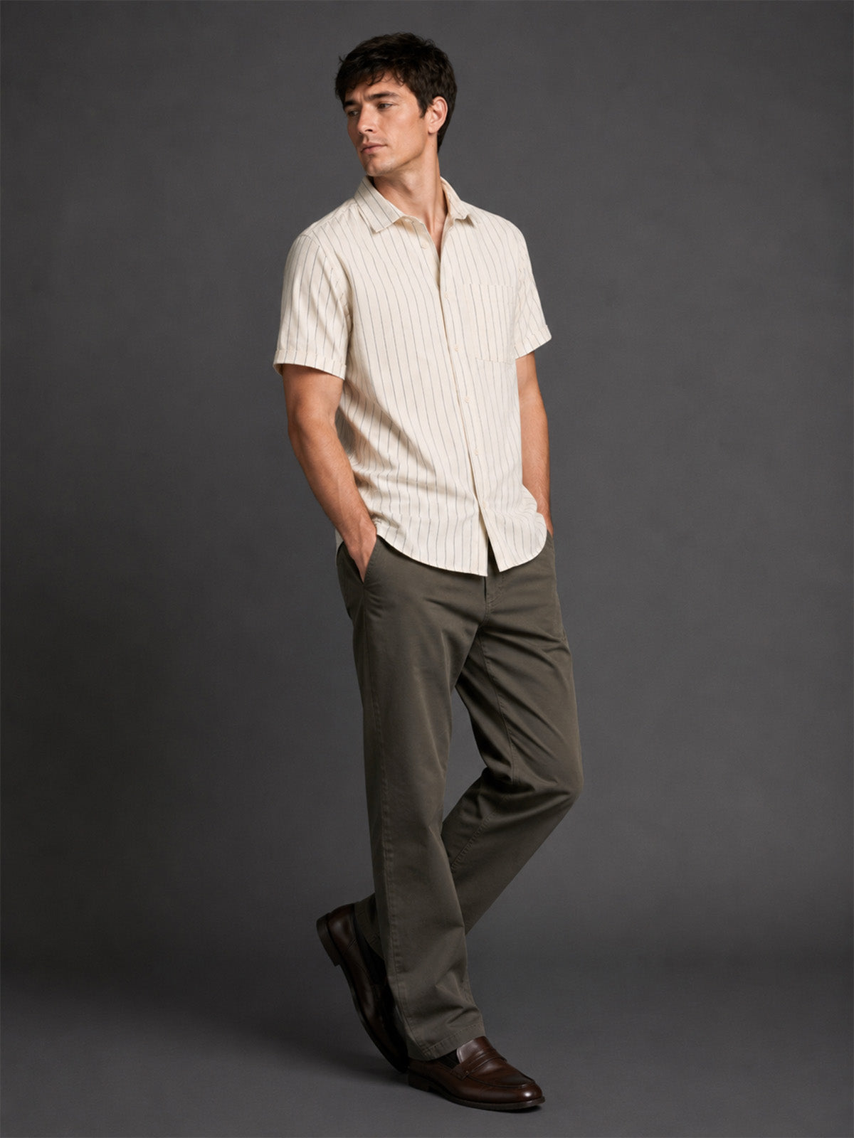 Franco Off White Cotton Blend Striped Shirt For Men