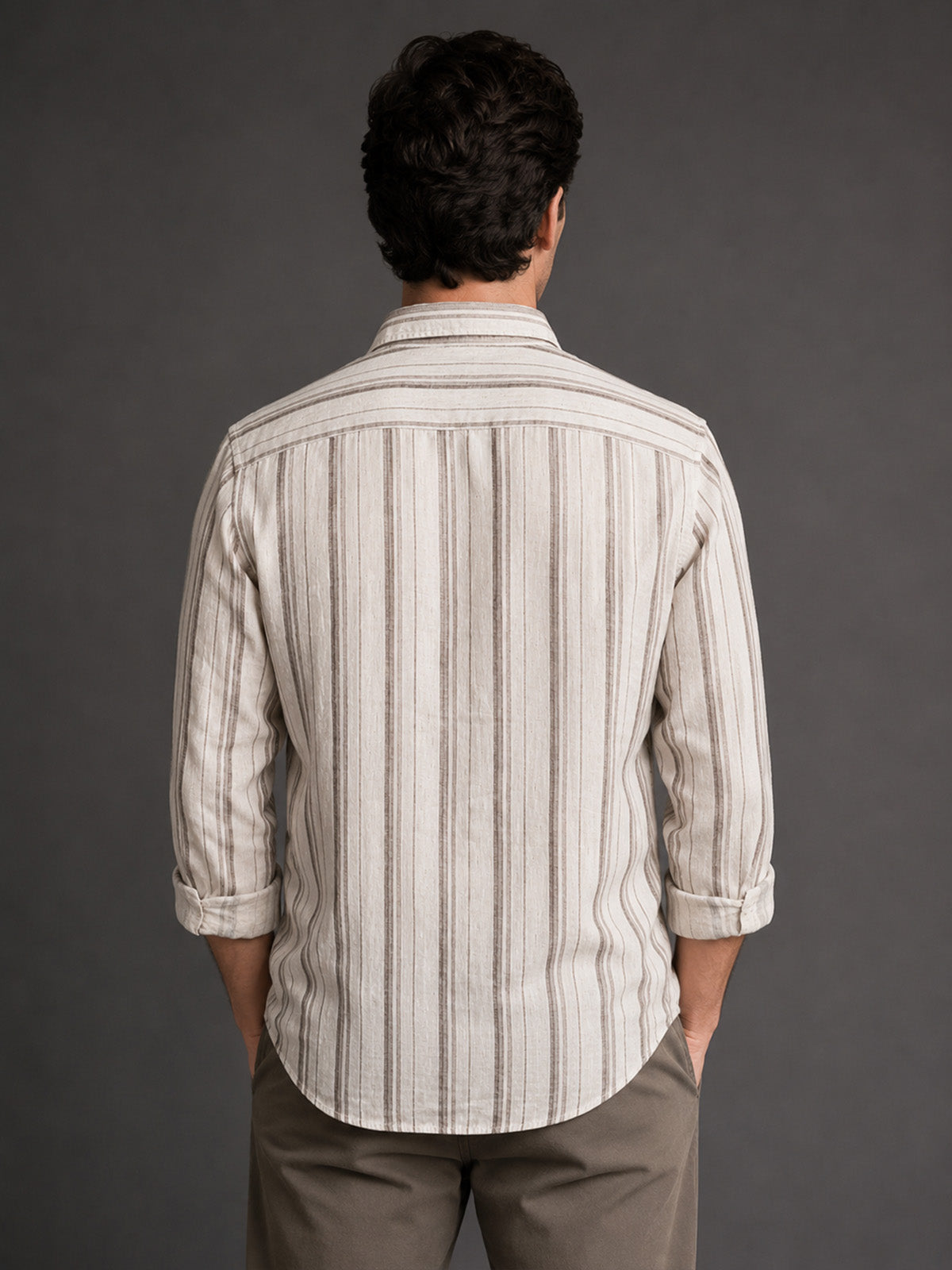 Franco White And Brown Viscose Striped Shirt For Men