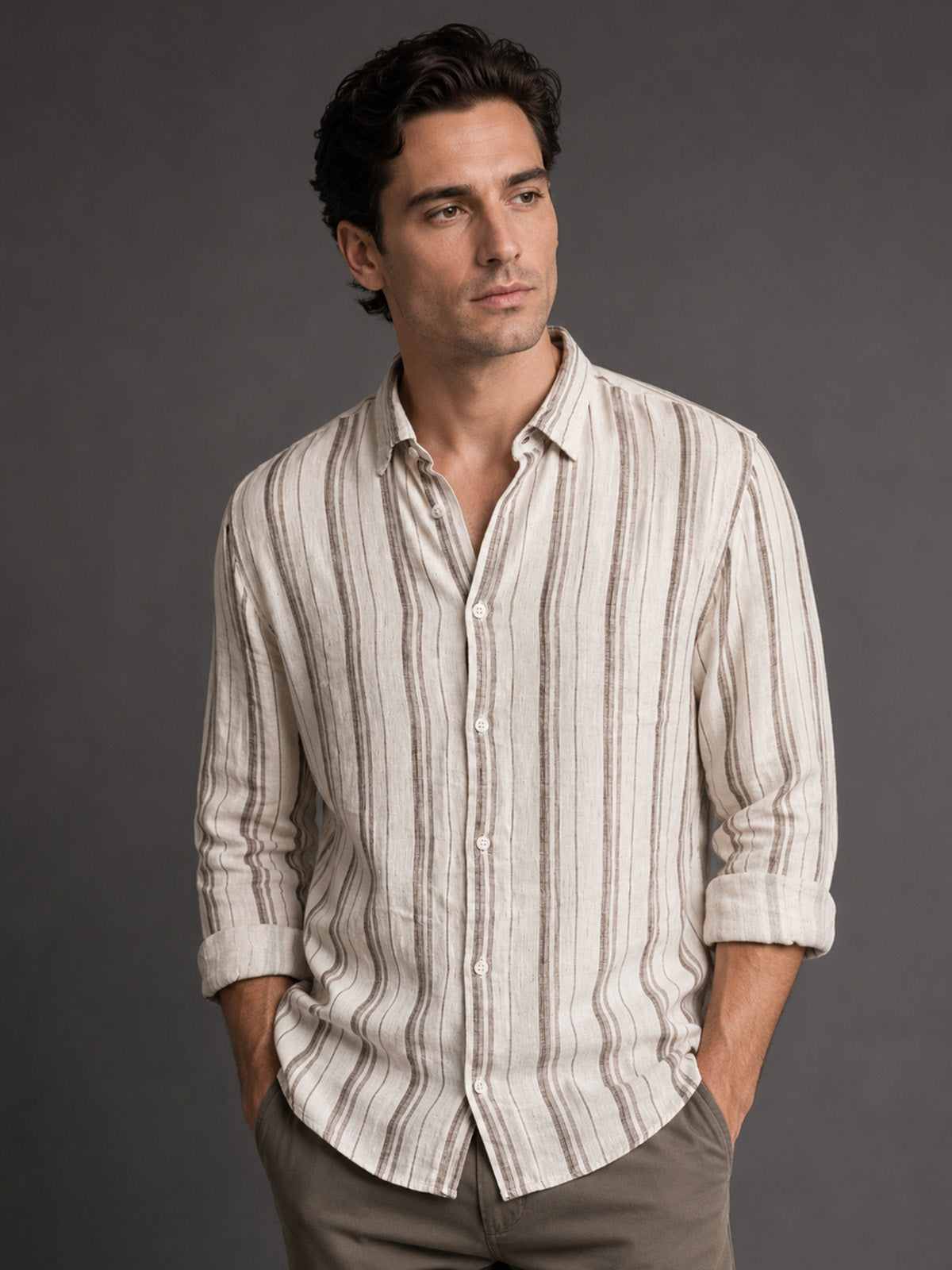 Franco White And Brown Viscose Striped Shirt For Men