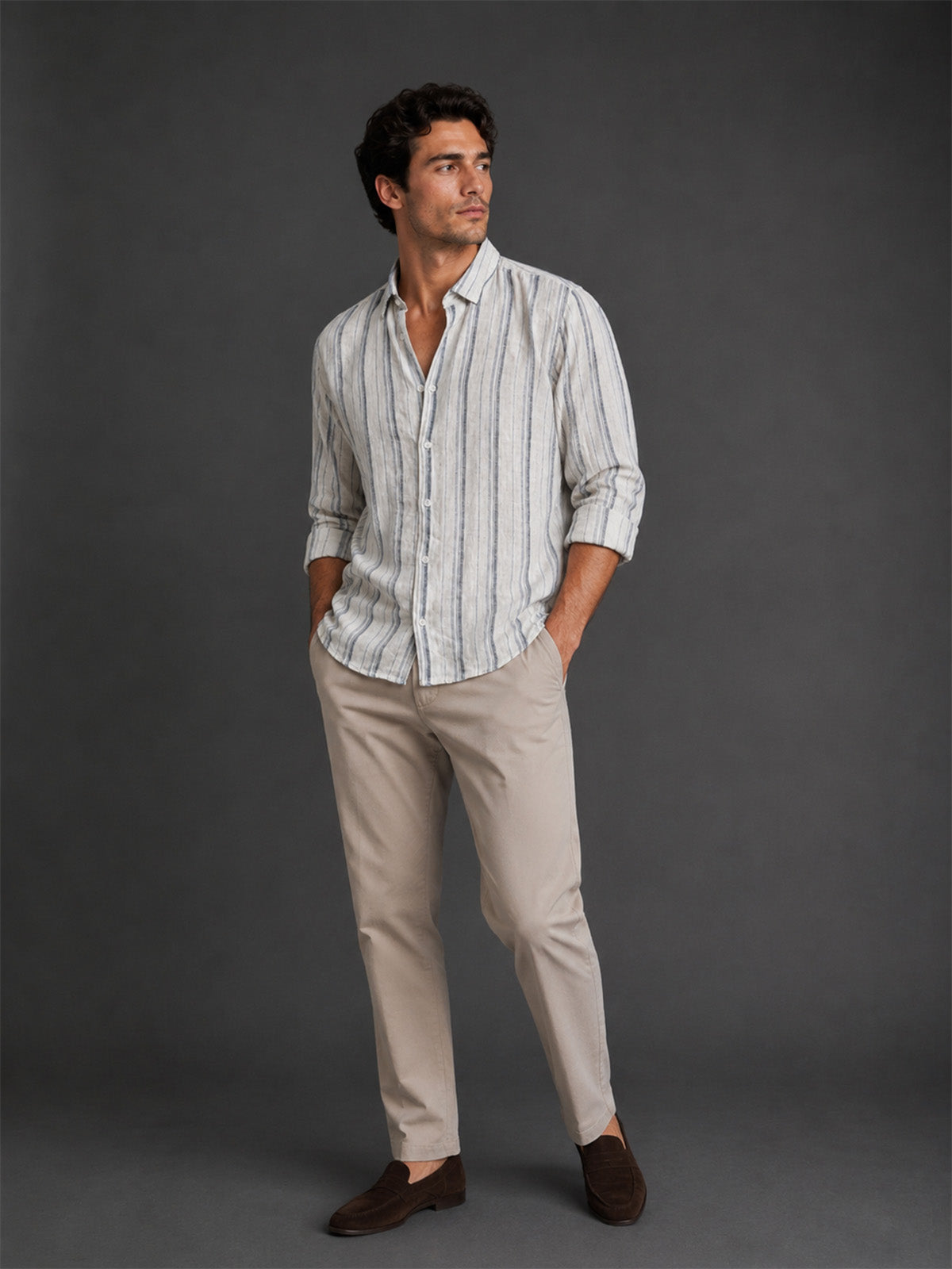 Franco White And Blue Viscose Striped Shirt For Men