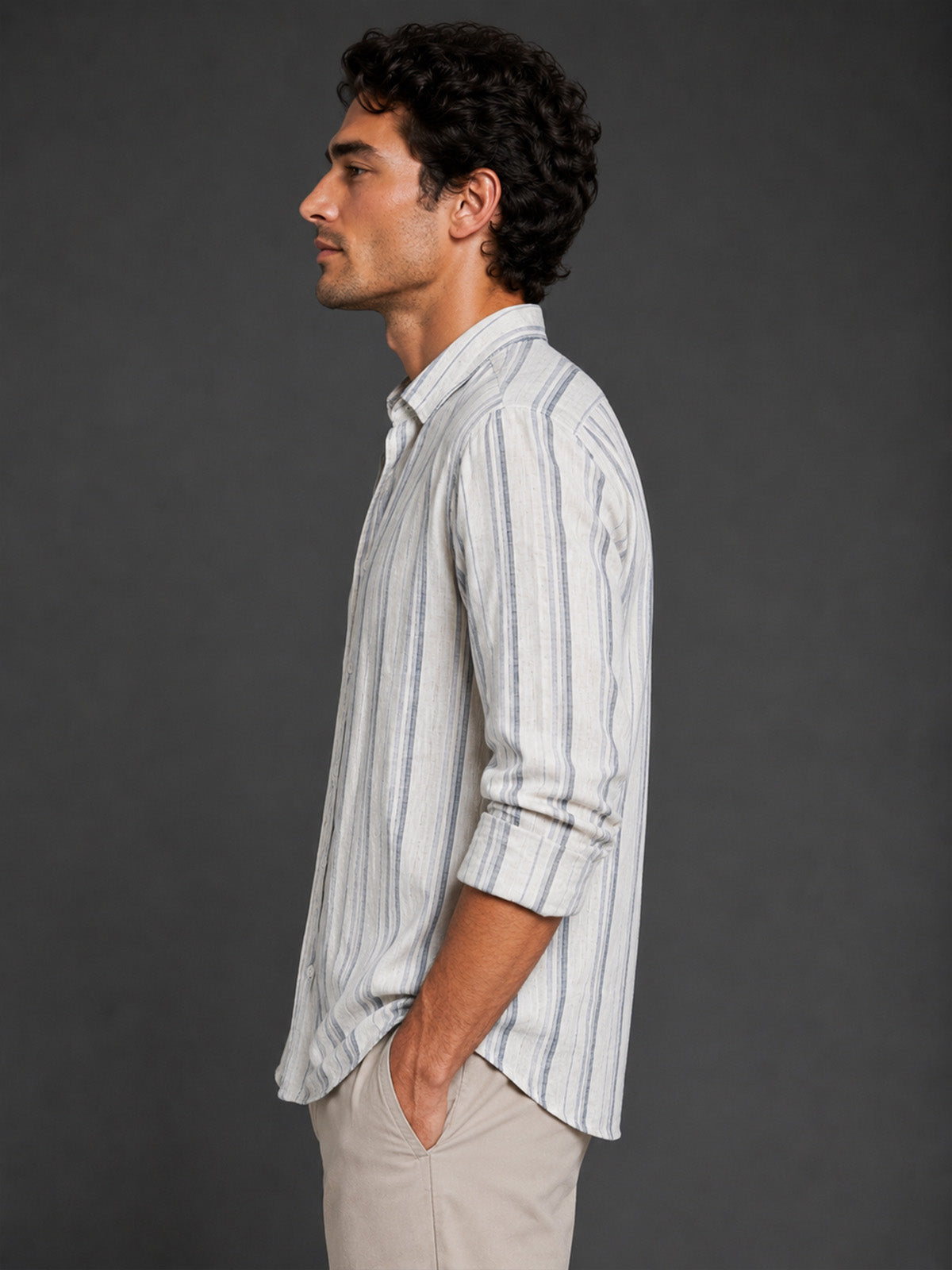 Franco White And Blue Viscose Striped Shirt For Men