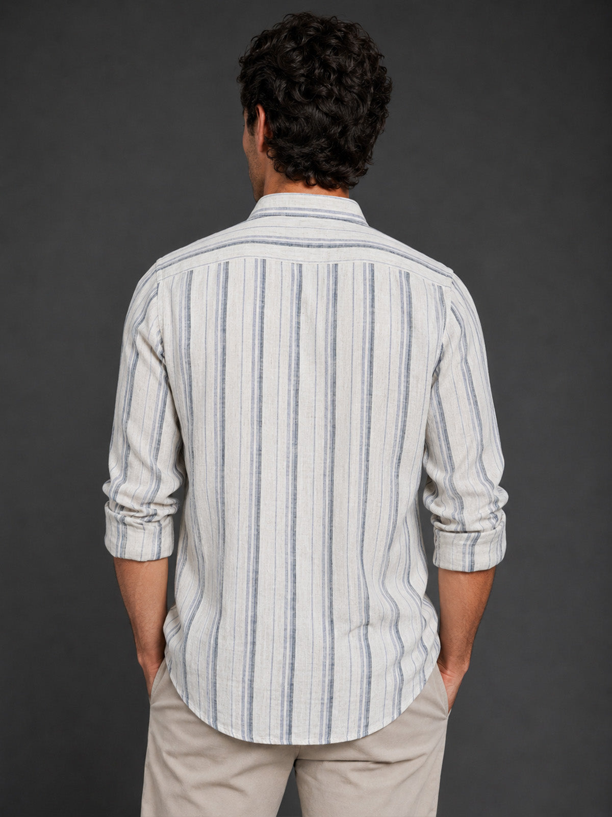 Franco White And Blue Viscose Striped Shirt For Men