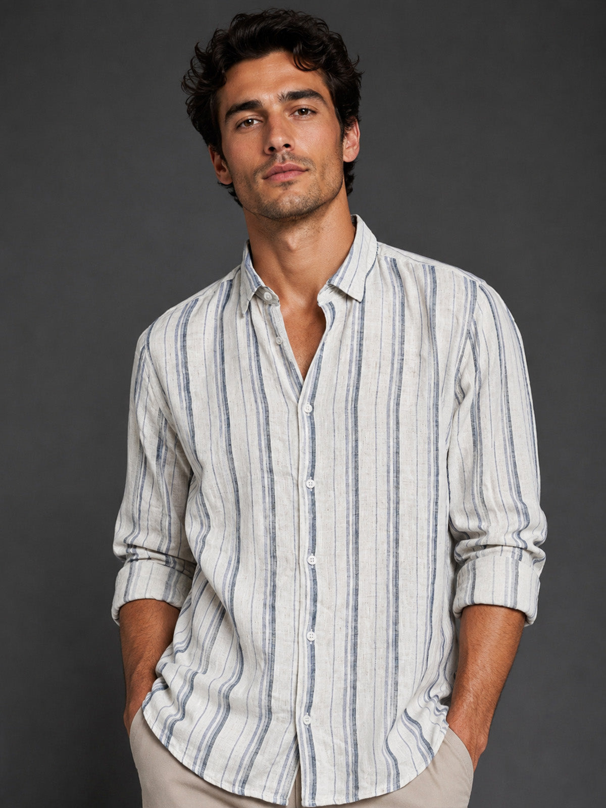 Franco White And Blue Viscose Striped Shirt For Men