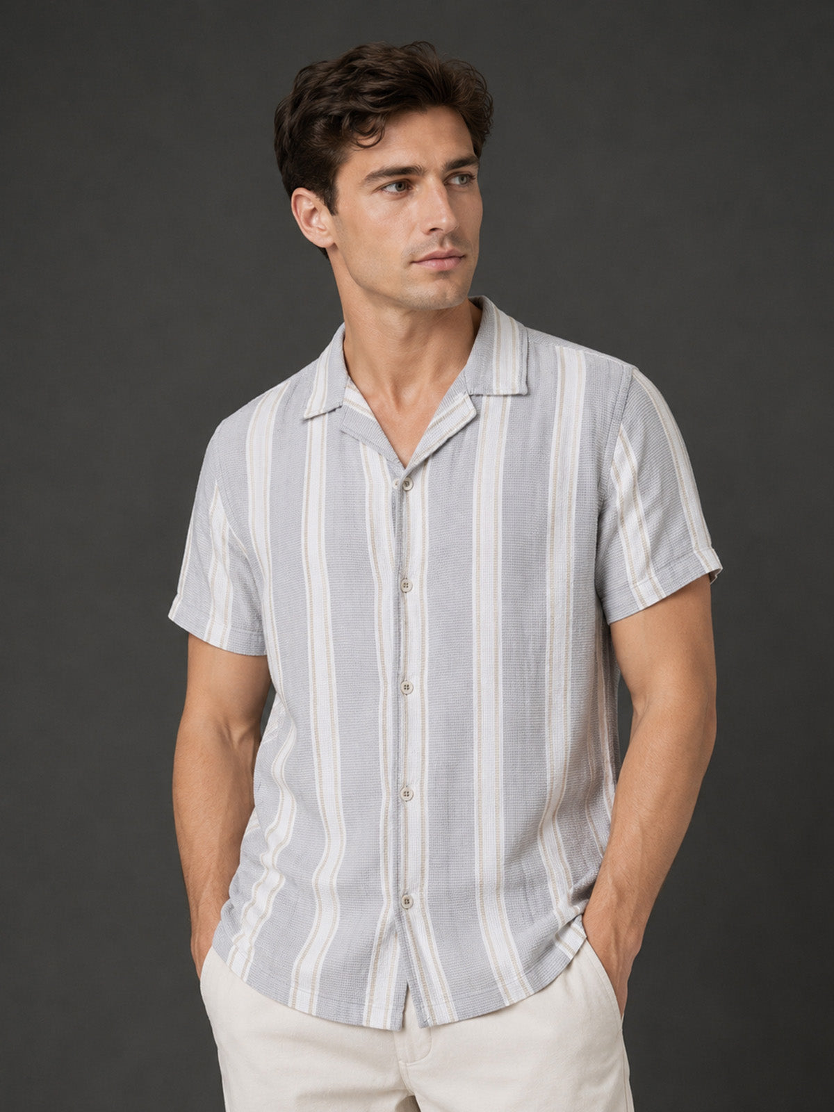 Franco Blue Cotton Blend Striped Shirt For Men