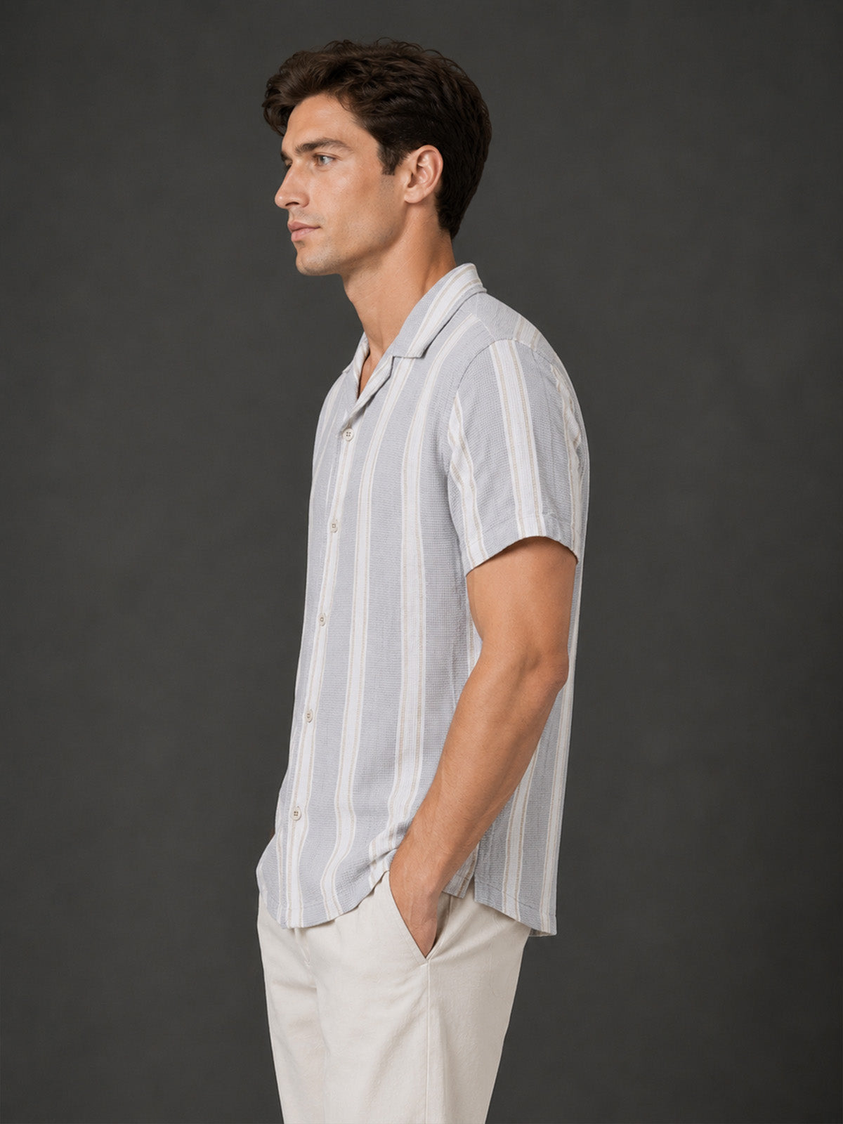 Franco Blue Cotton Blend Striped Shirt For Men