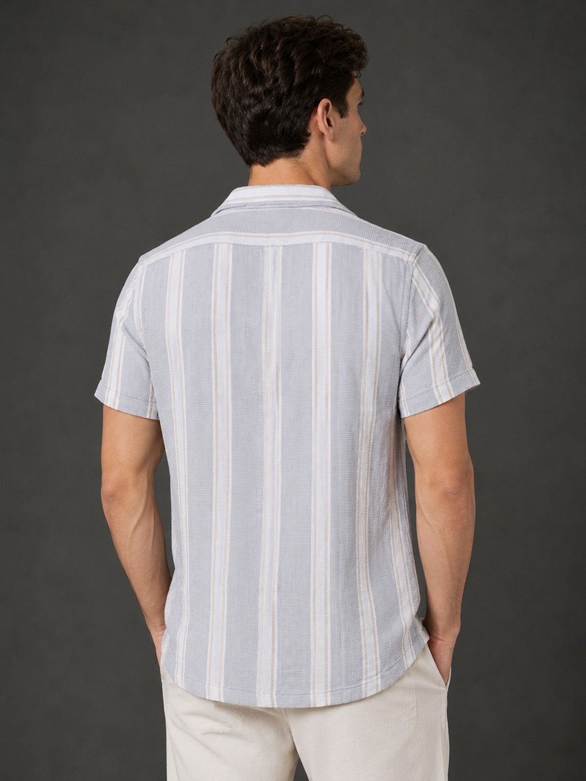 Franco Blue Cotton Blend Striped Shirt For Men