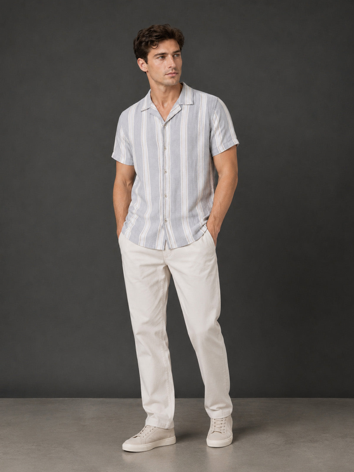 Franco Blue Cotton Blend Striped Shirt For Men