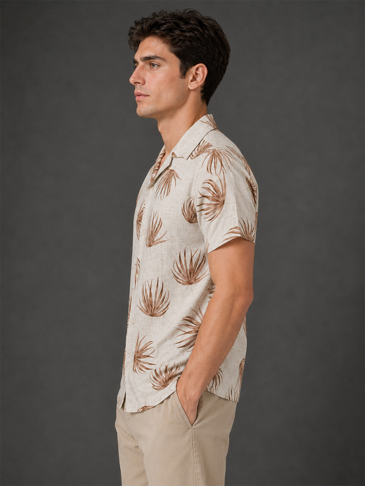 Franco Beige Cotton Blend Printed Shirt For Men