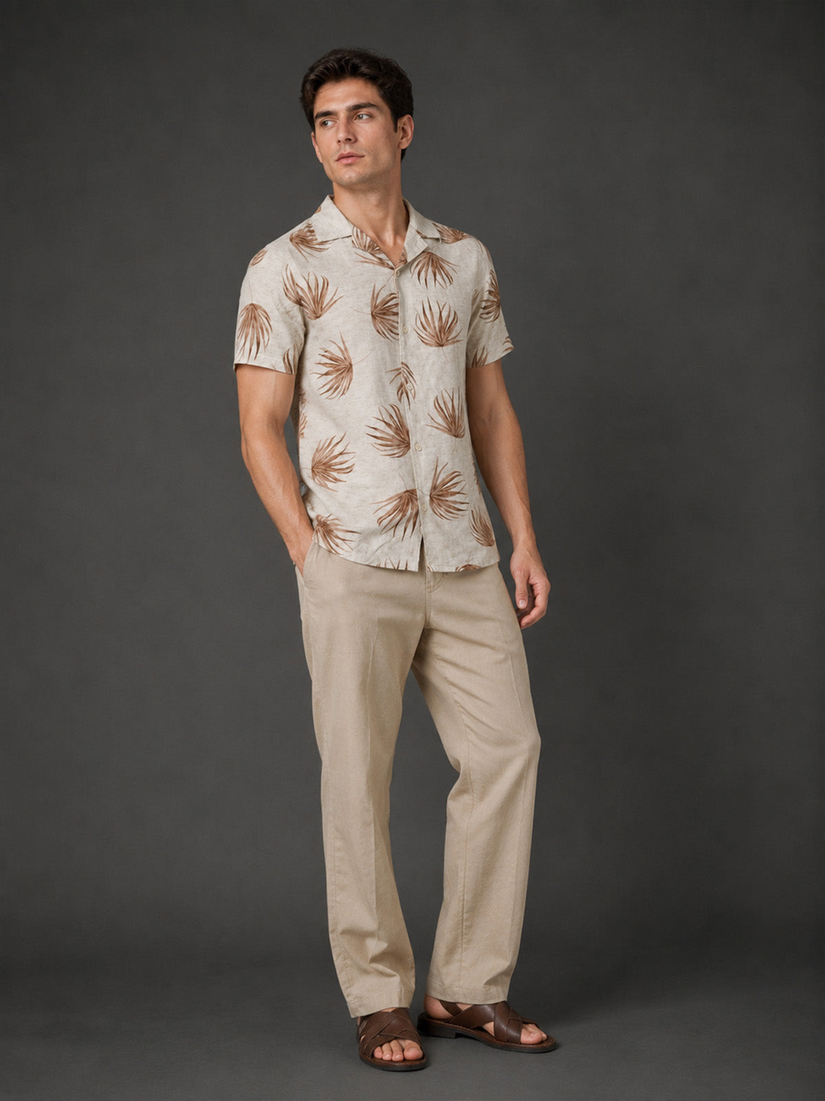 Franco Beige Cotton Blend Printed Shirt For Men