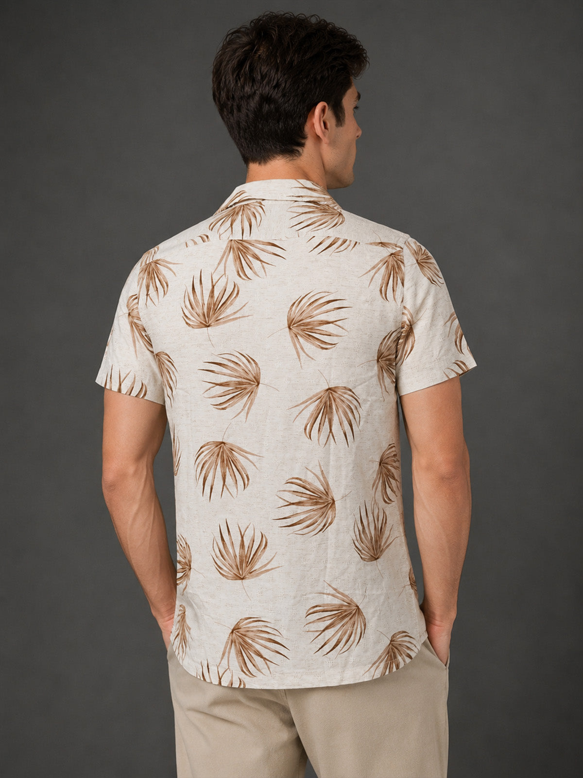 Franco Beige Cotton Blend Printed Shirt For Men