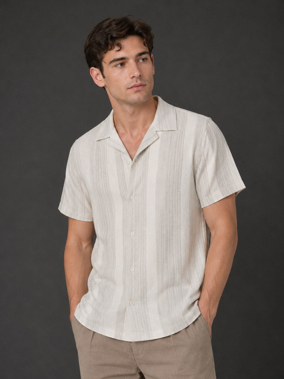 Franco Off White Cotton Blend Striped Shirt For Men