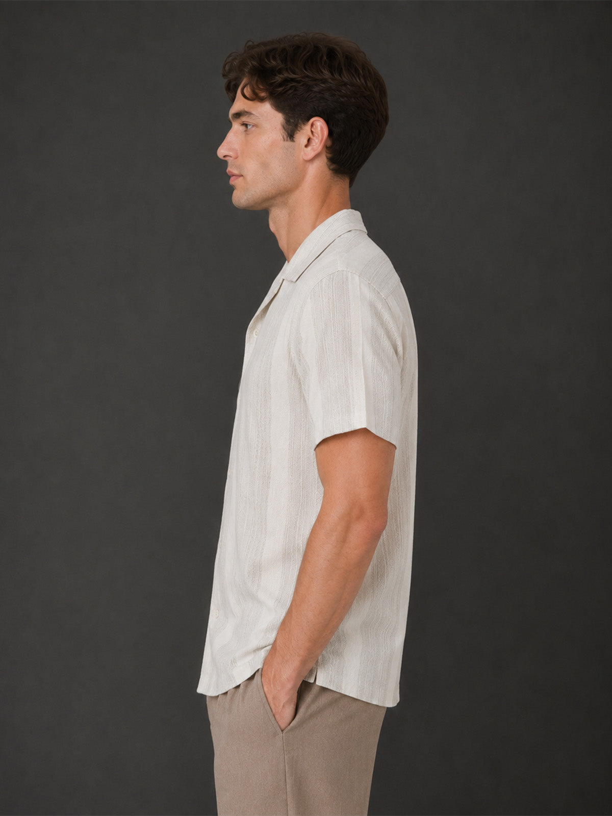 Franco Off White Cotton Blend Striped Shirt For Men