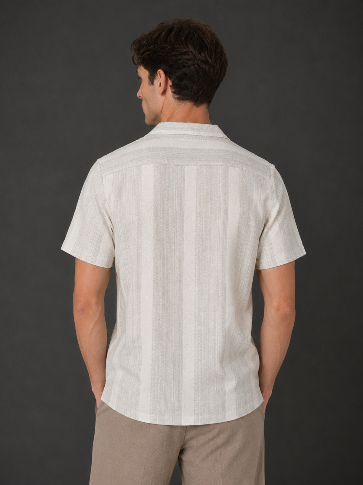 Franco Off White Cotton Blend Striped Shirt For Men