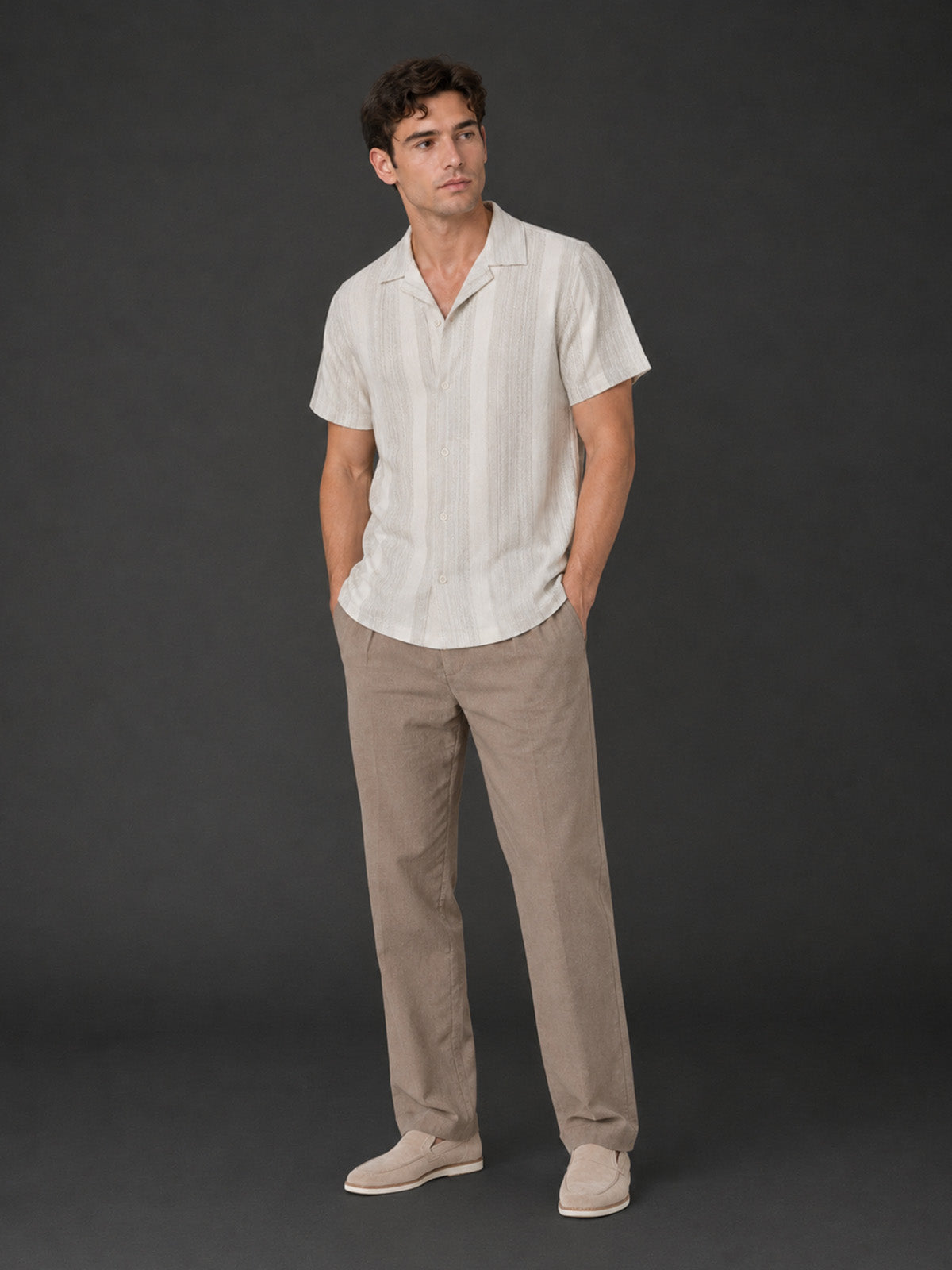 Franco Off White Cotton Blend Striped Shirt For Men