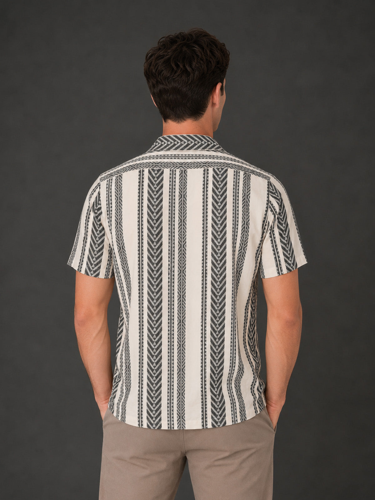 Franco Beige and Black Cotton Blend Plain Shirt For Men