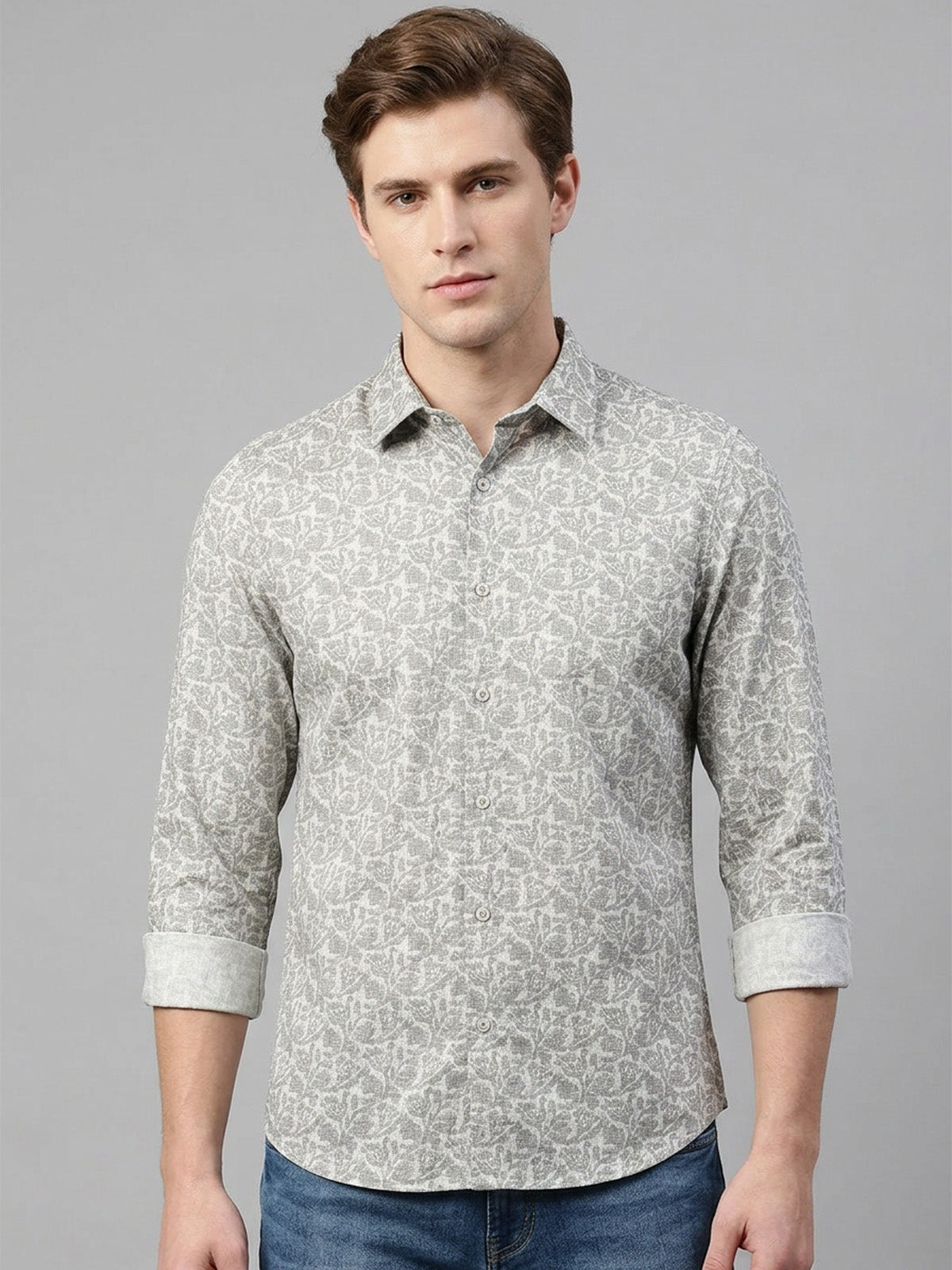 Franco Grey Cotton Linen Plain Shirt For Men