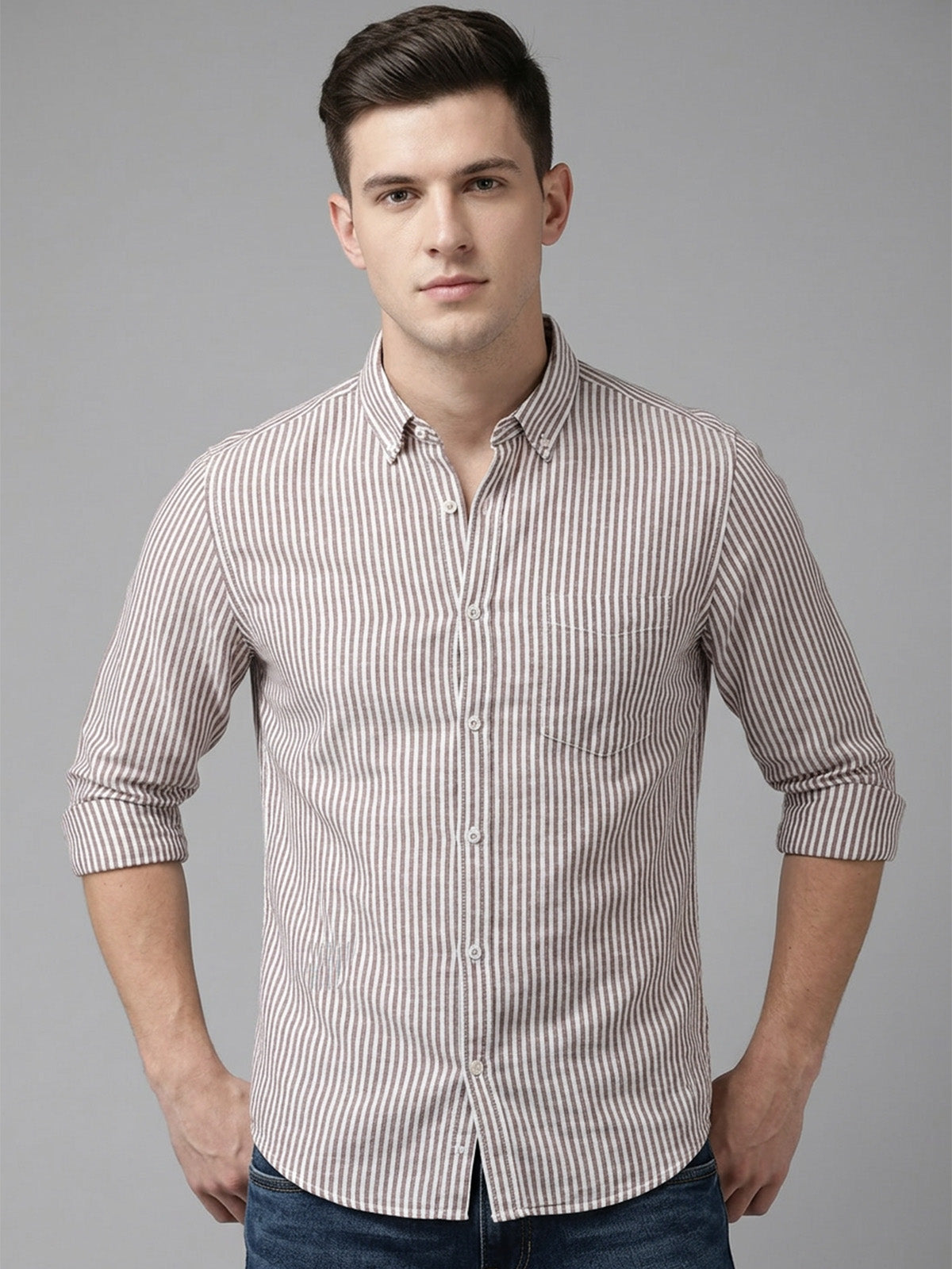 Franco Red Cotton Linen Plain Shirt For Men