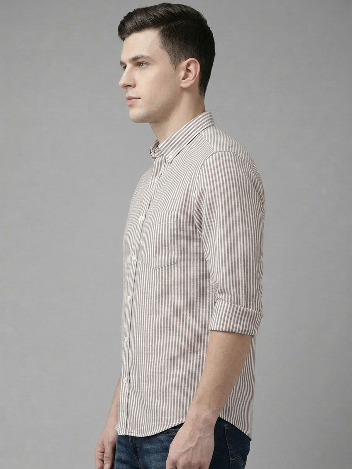 Franco Red Cotton Linen Plain Shirt For Men