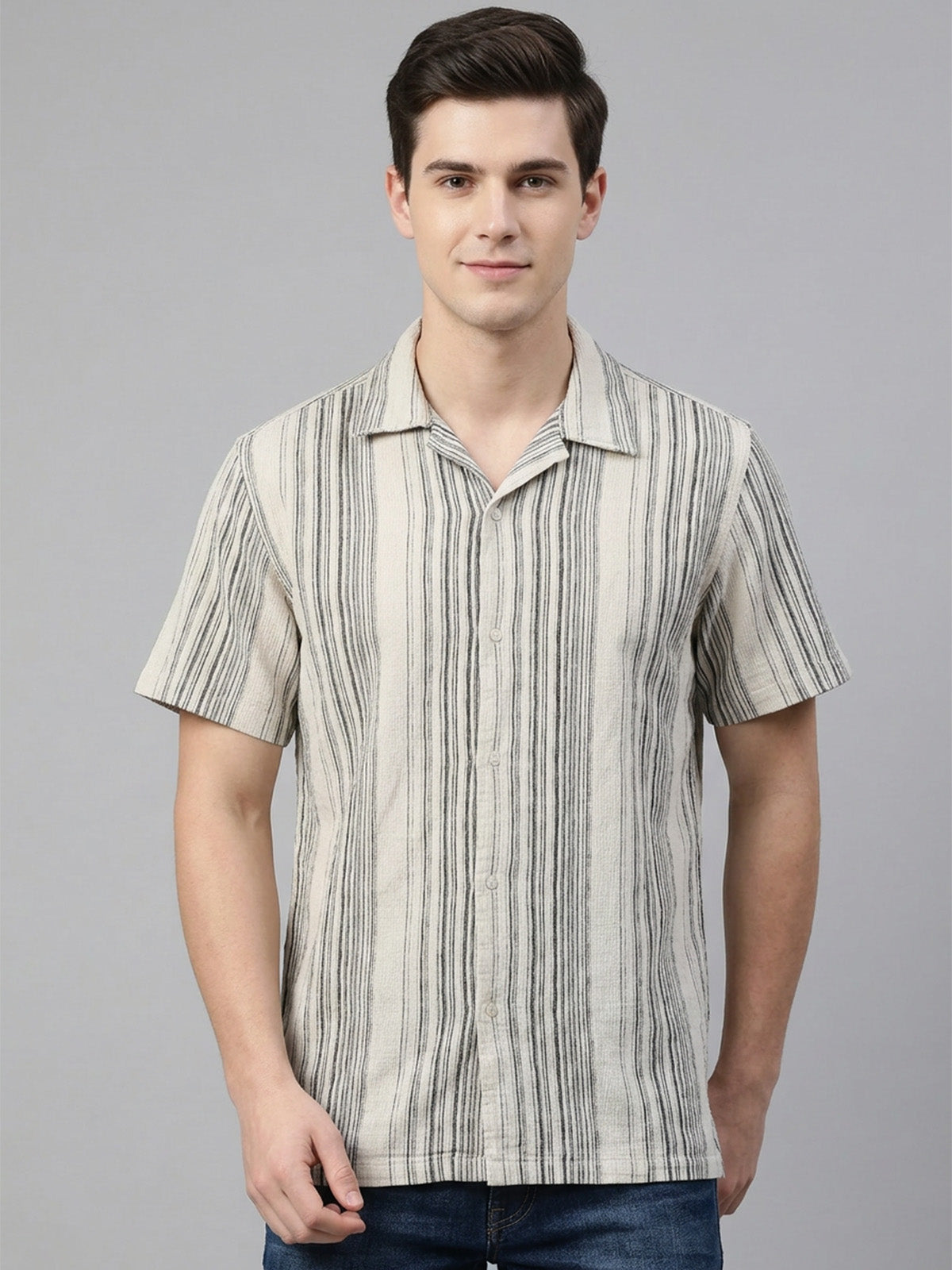 Franco Off White Cotton Plain Shirt For Men
