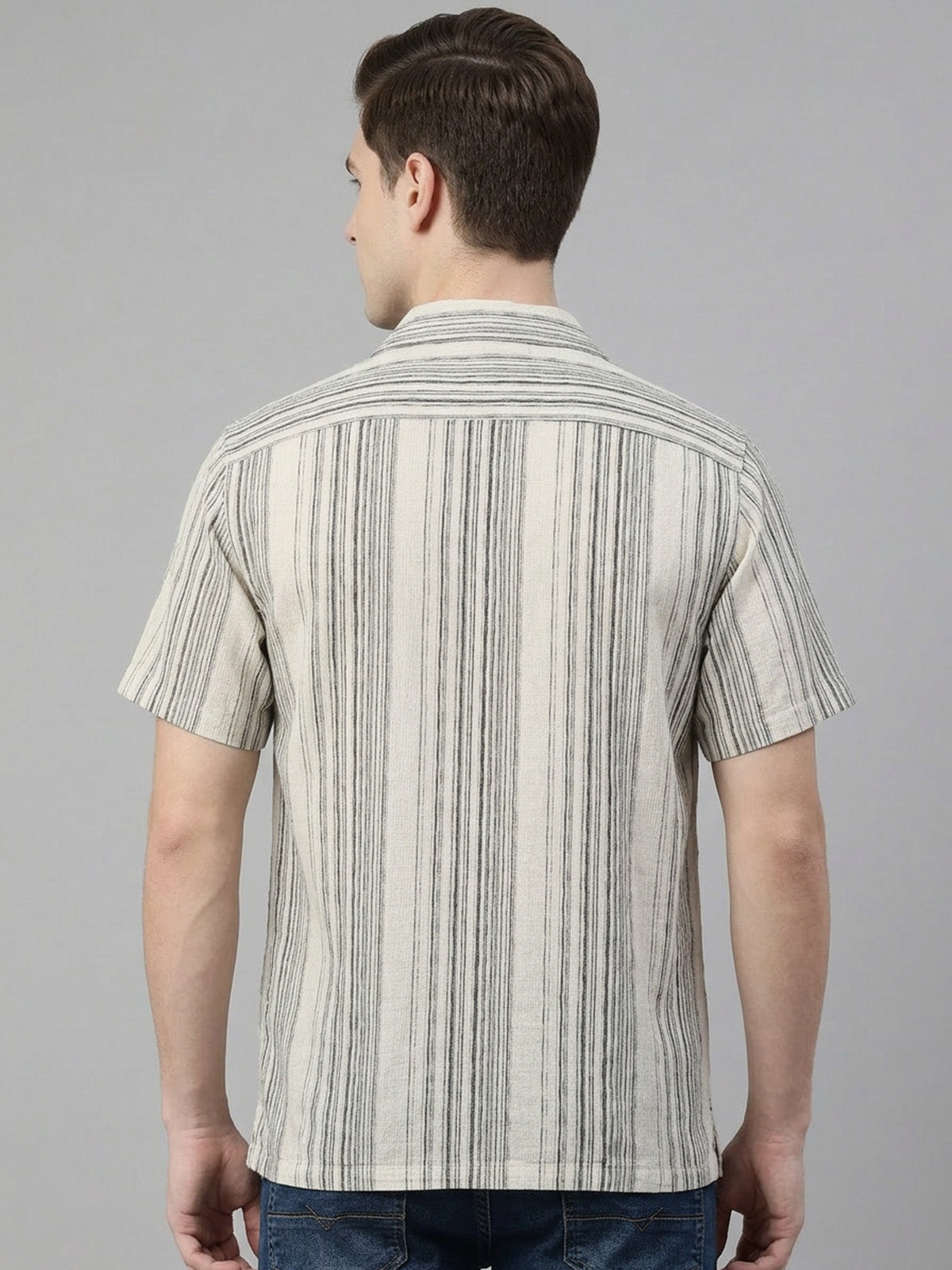 Franco Off White Cotton Plain Shirt For Men