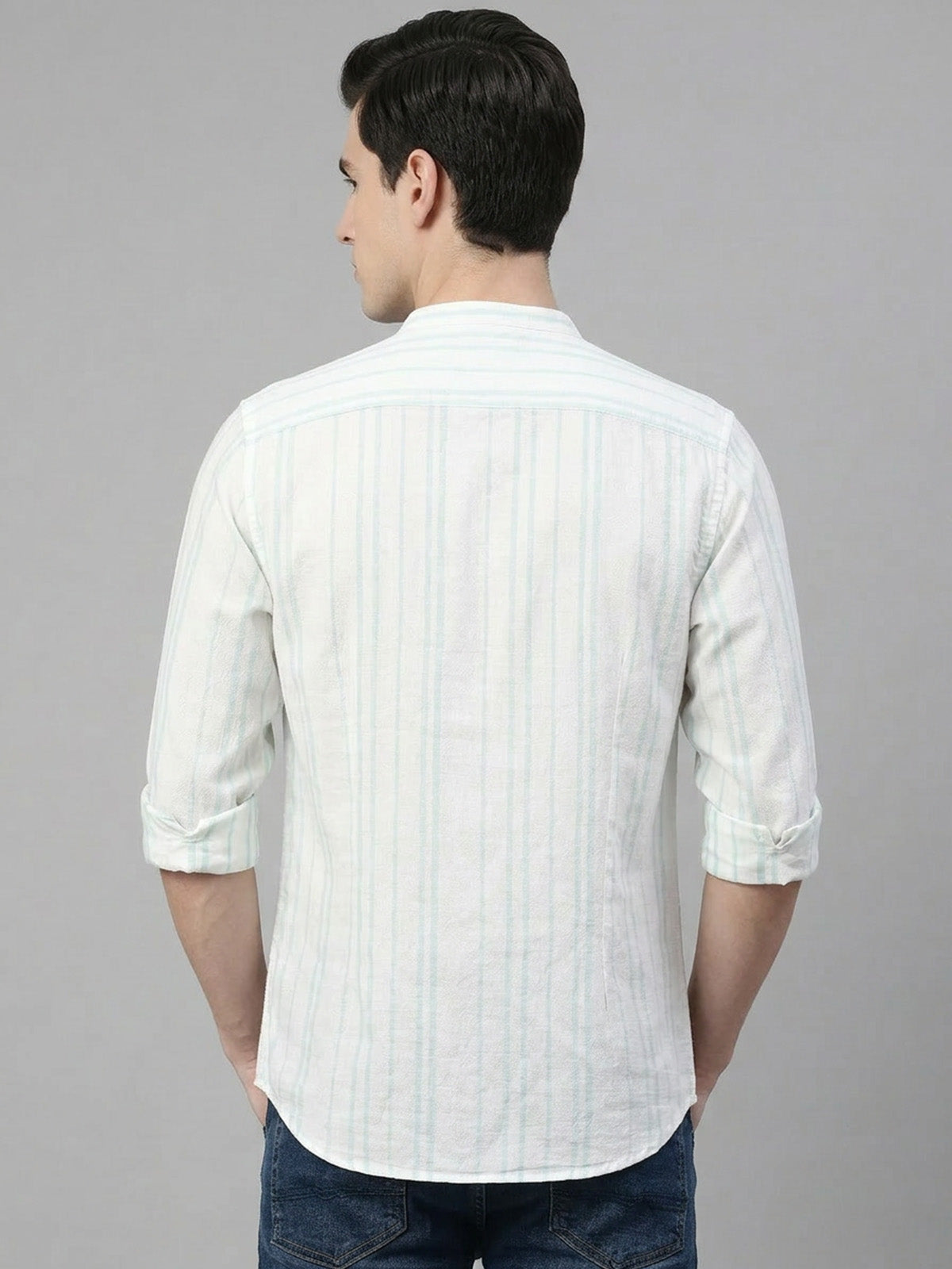 Franco Off White Cotton Striped Shirt For Men