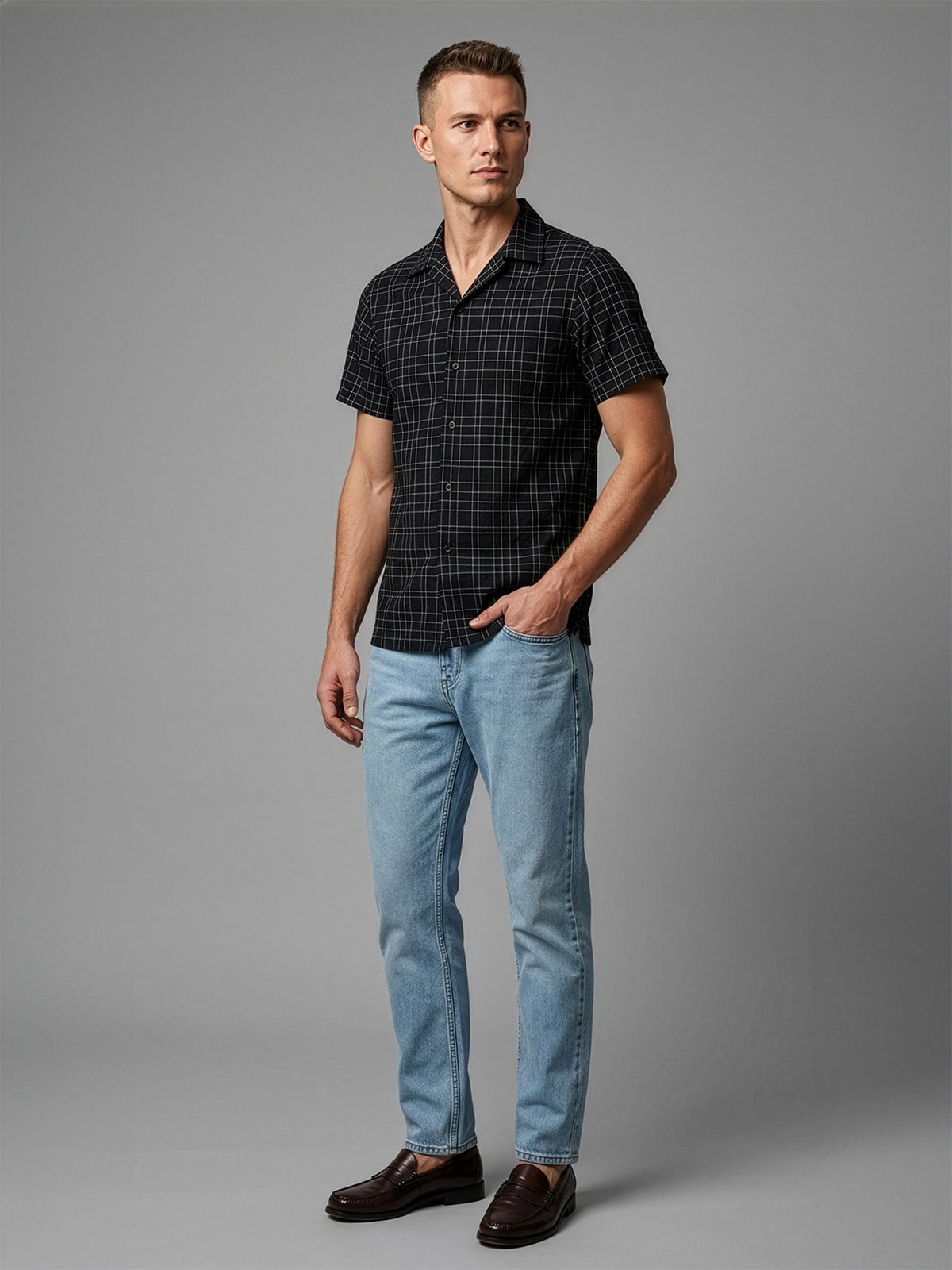 Franco Black Cotton Blend Stripped Shirt For Men