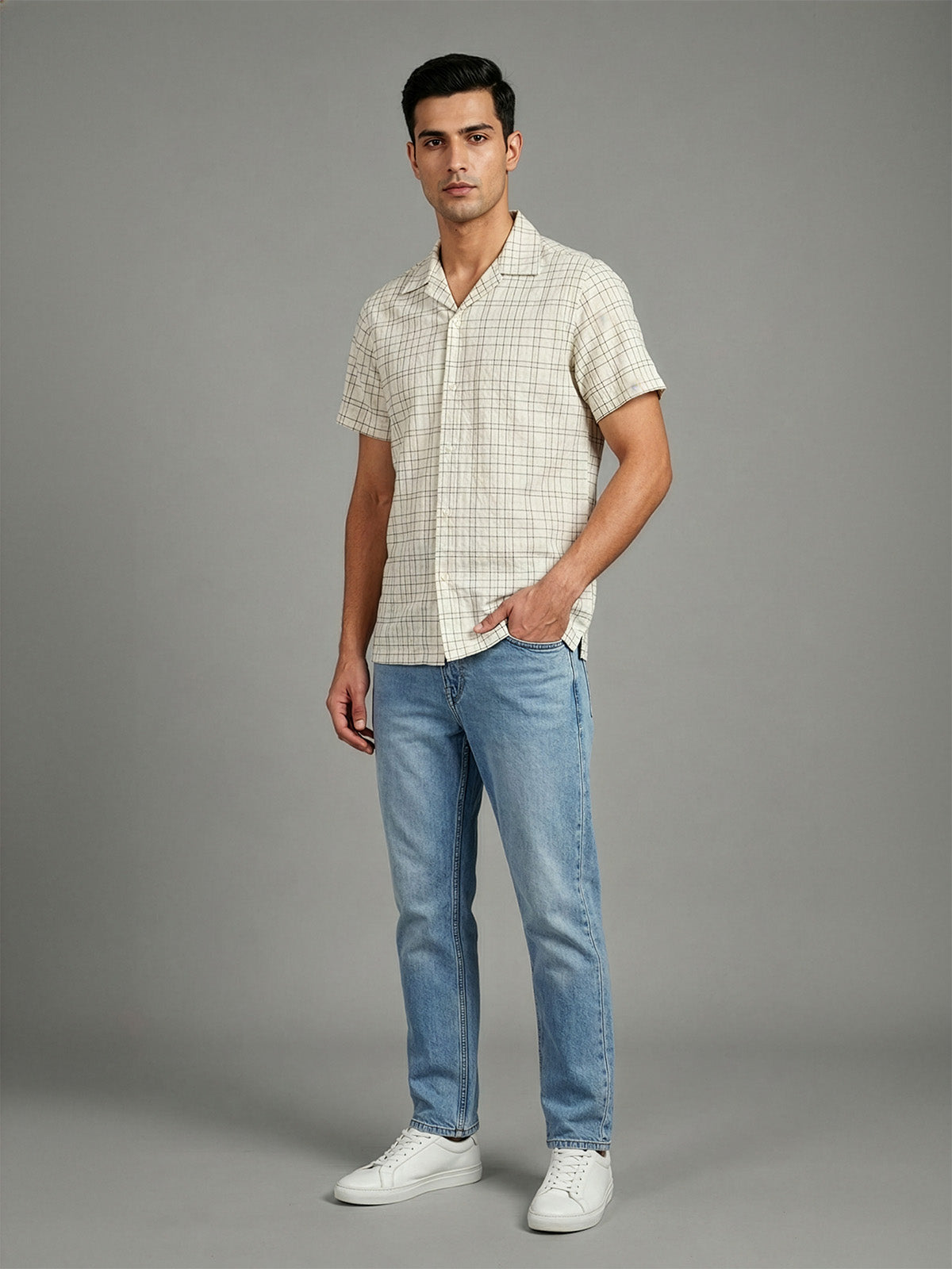 Franco White Cotton Blend Striped Shirt For Men