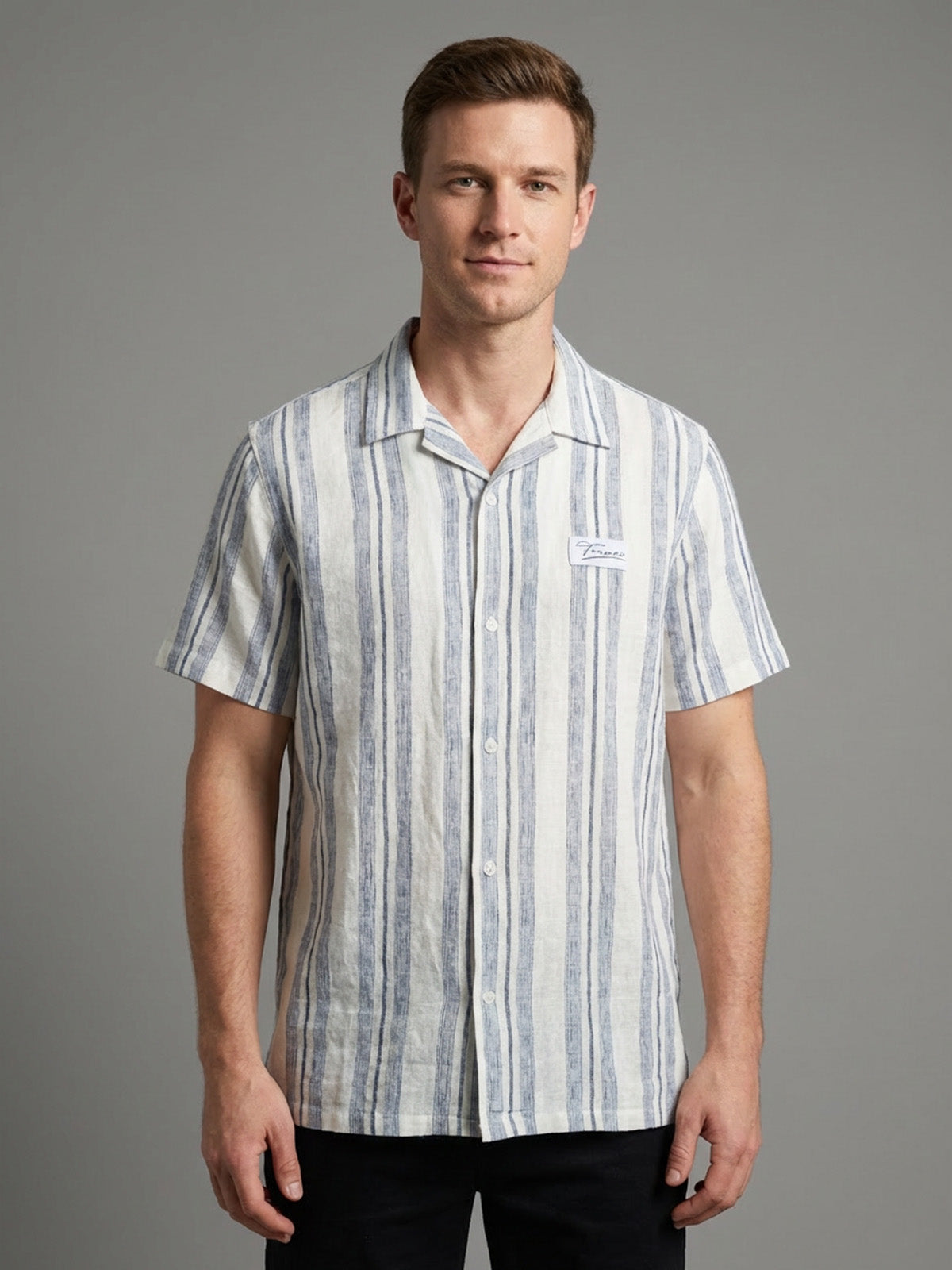 Franco White And Blue Cotton Solid Shirt For Men