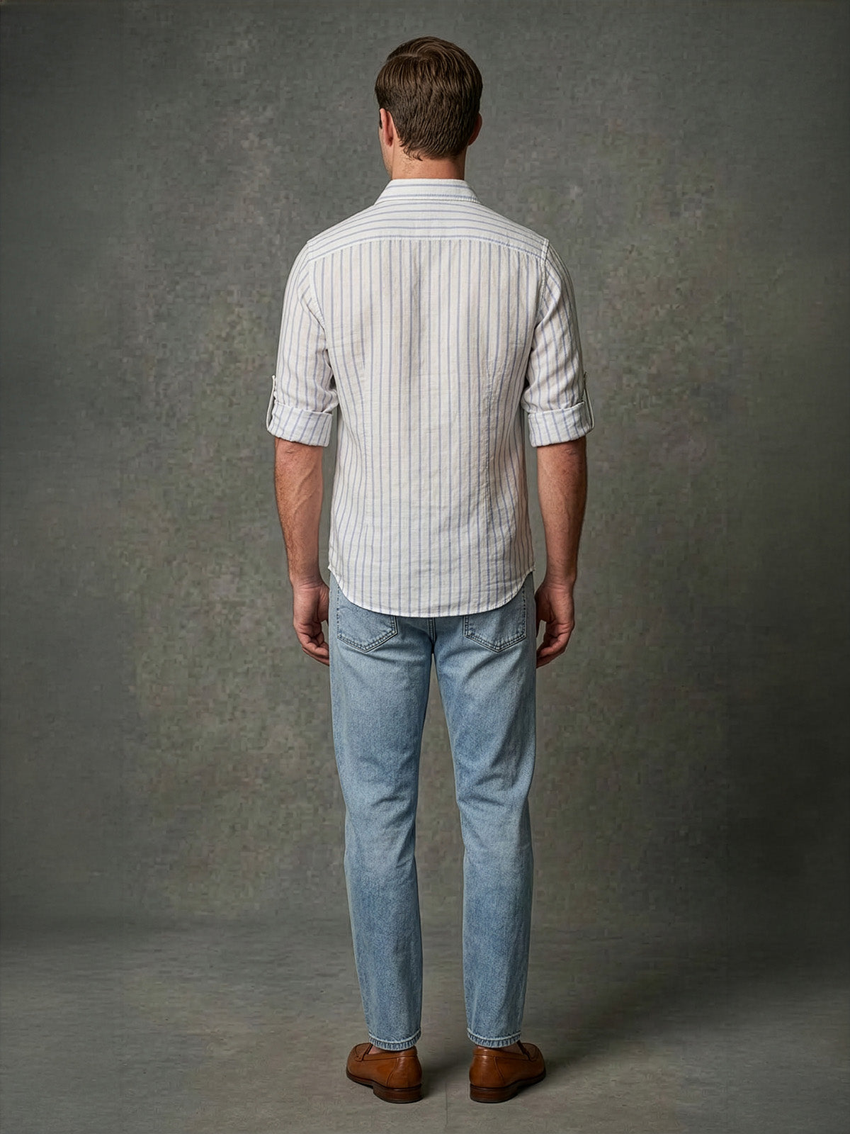 Franco White And Sky Blue Cotton Blend Striped Shirt For Men