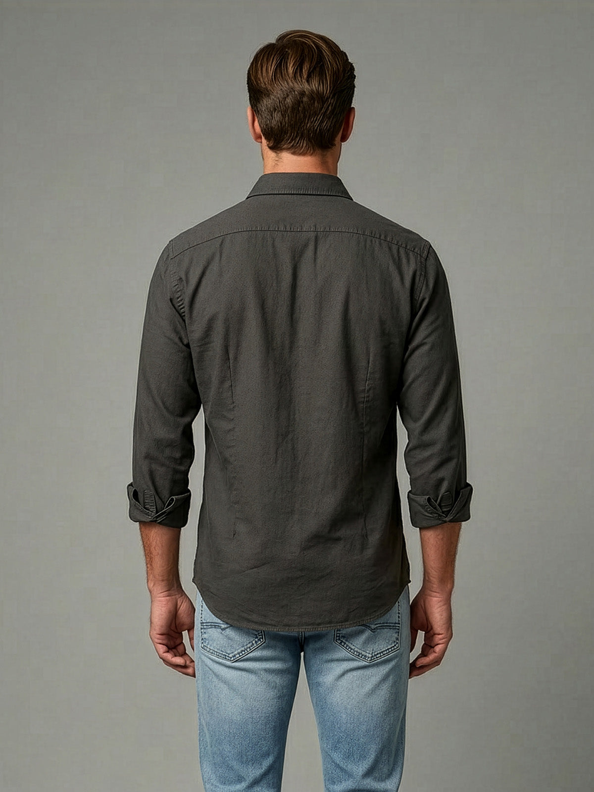 Franco Dark Grey Cotton Lycra Solid Shirt For Men