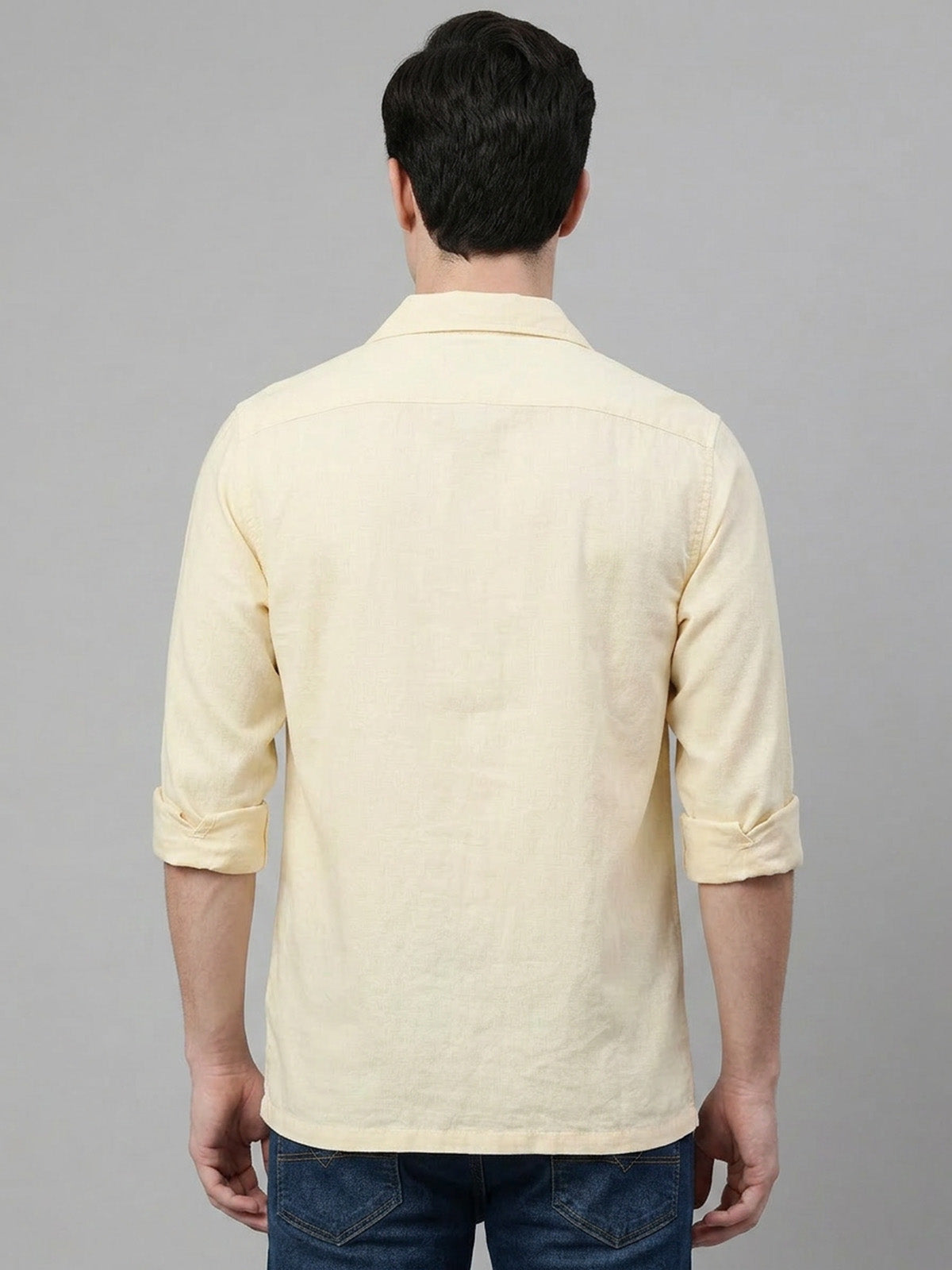 Franco Beige Cotton Plain Shirt For Men