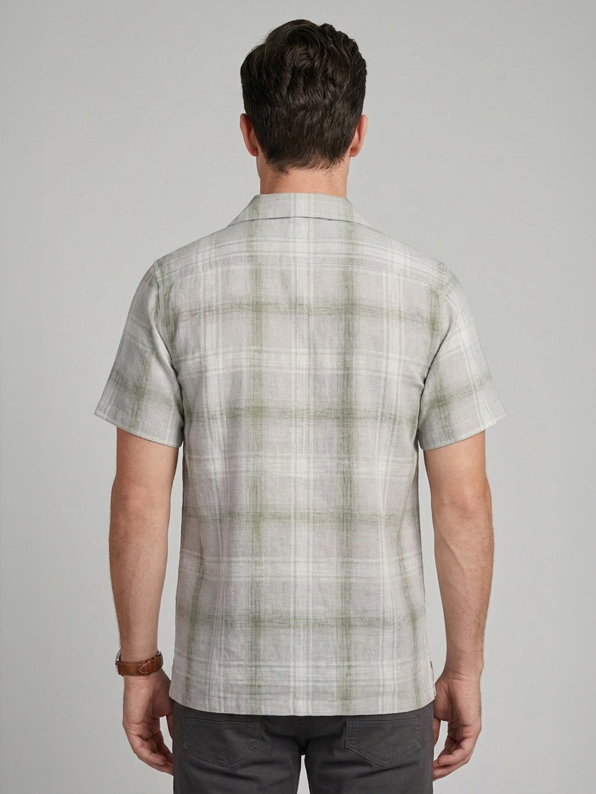 Franco Grey Cotton Linen Checked Shirt For Men