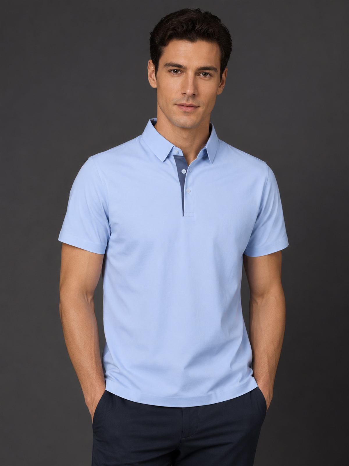 Franco Light Blue Polyester Blend Plain Polo T-Shirt For Men
