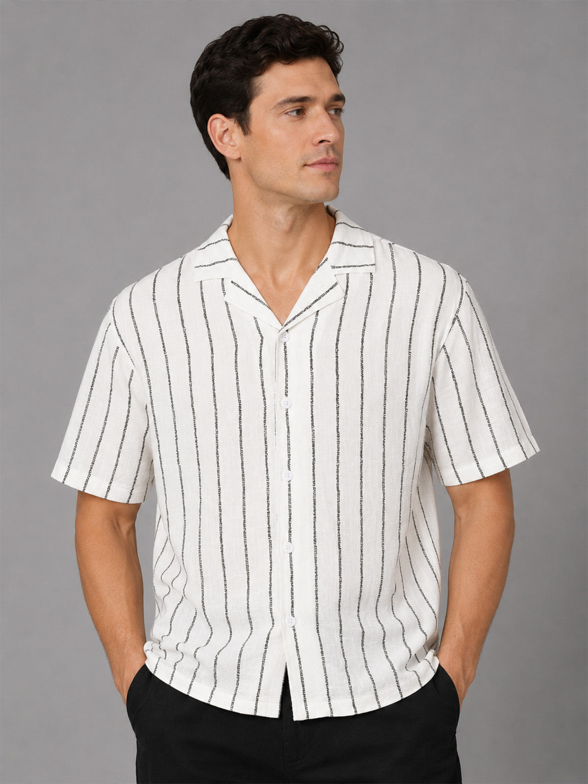 Franco White And Green Cotton Blend Printed Shirt For Men