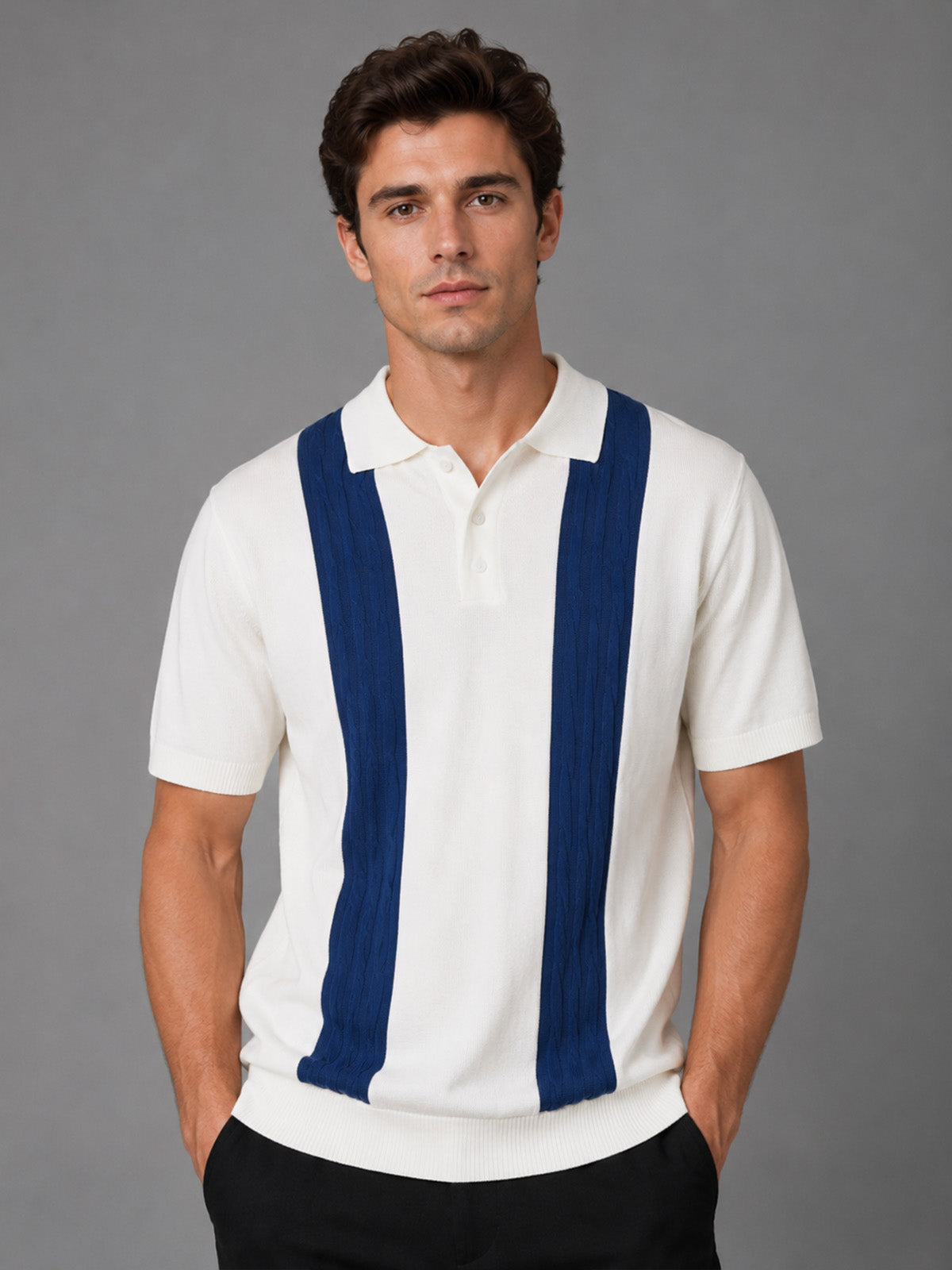 Franco White And Dark Blue Cotton Blend Solid Polo T-shirt For Men
