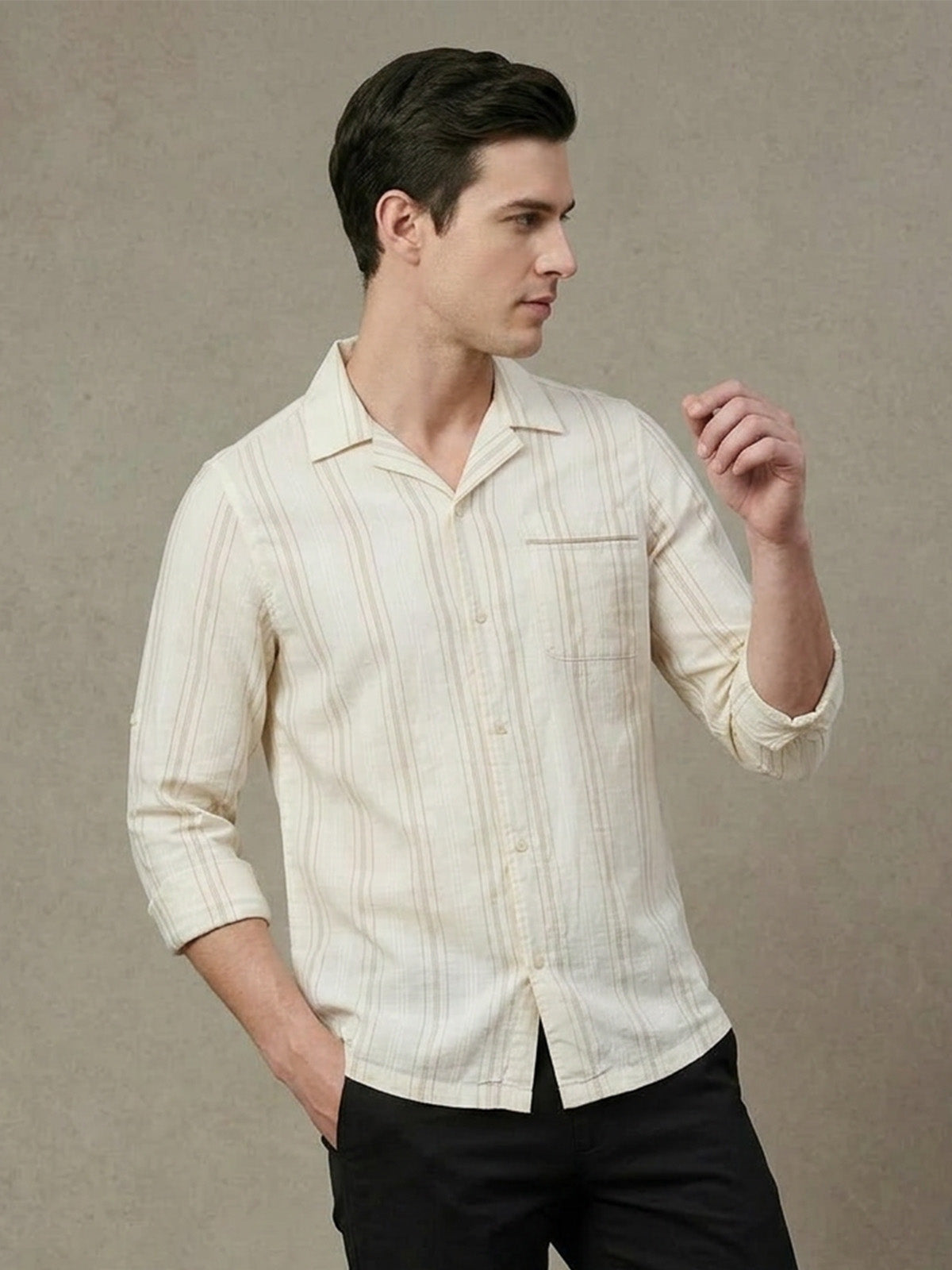 Franco White Cotton Blend Striped Shirt For Men