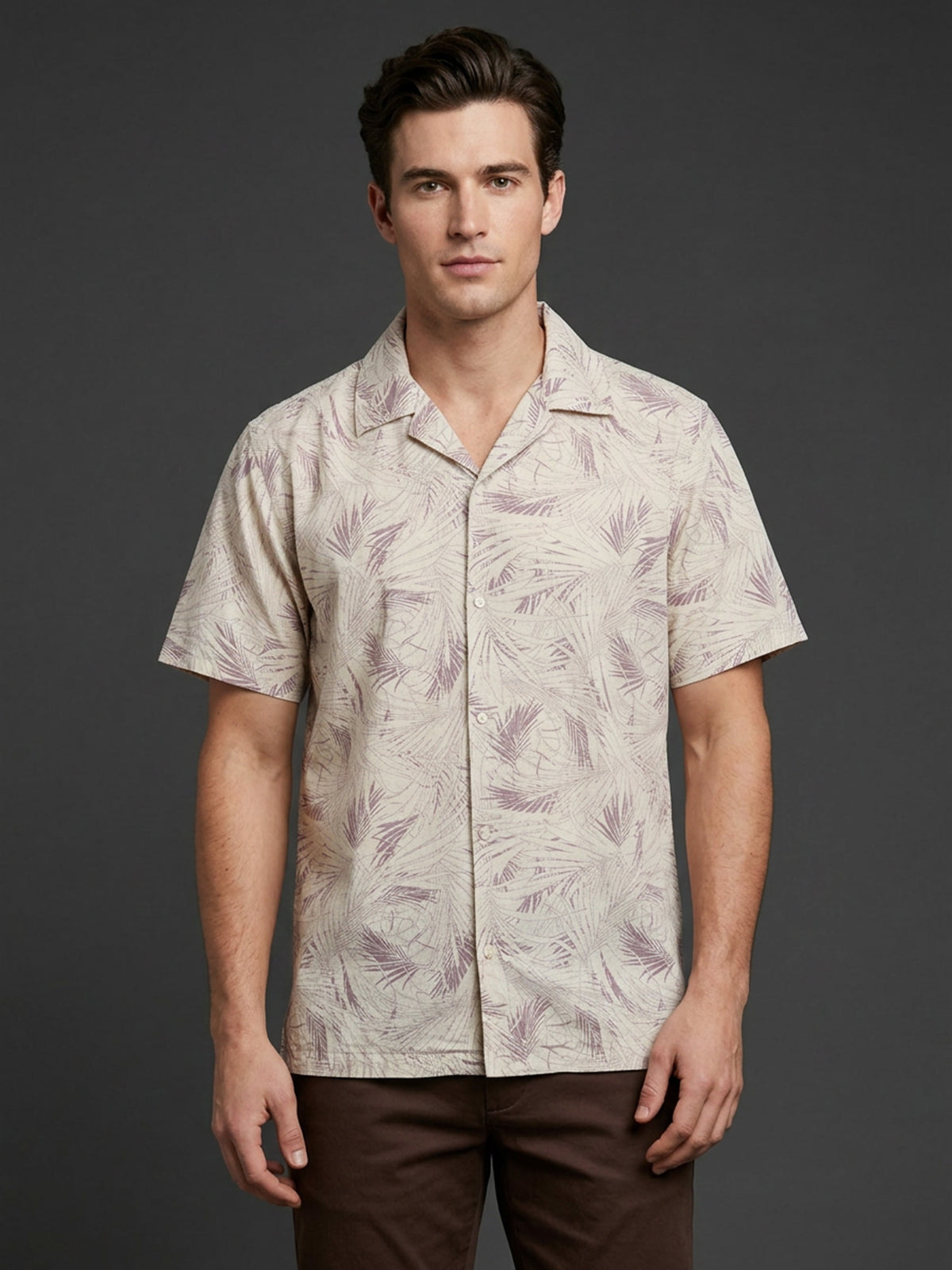 Franco Beige And Purple Cotton Blend Printed Shirt For Men
