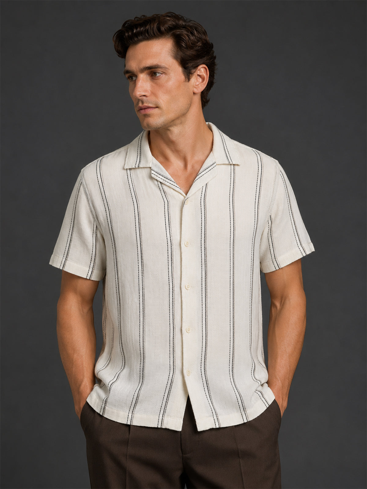Franco White And Black Cotton Blend Striped Shirt For Men