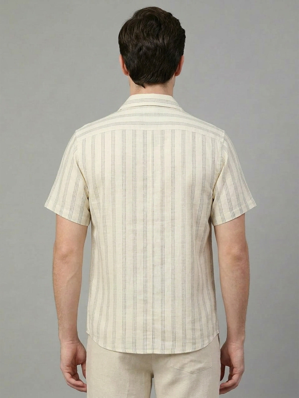 Franco Beige Cotton Linen Striped Shirt For Men