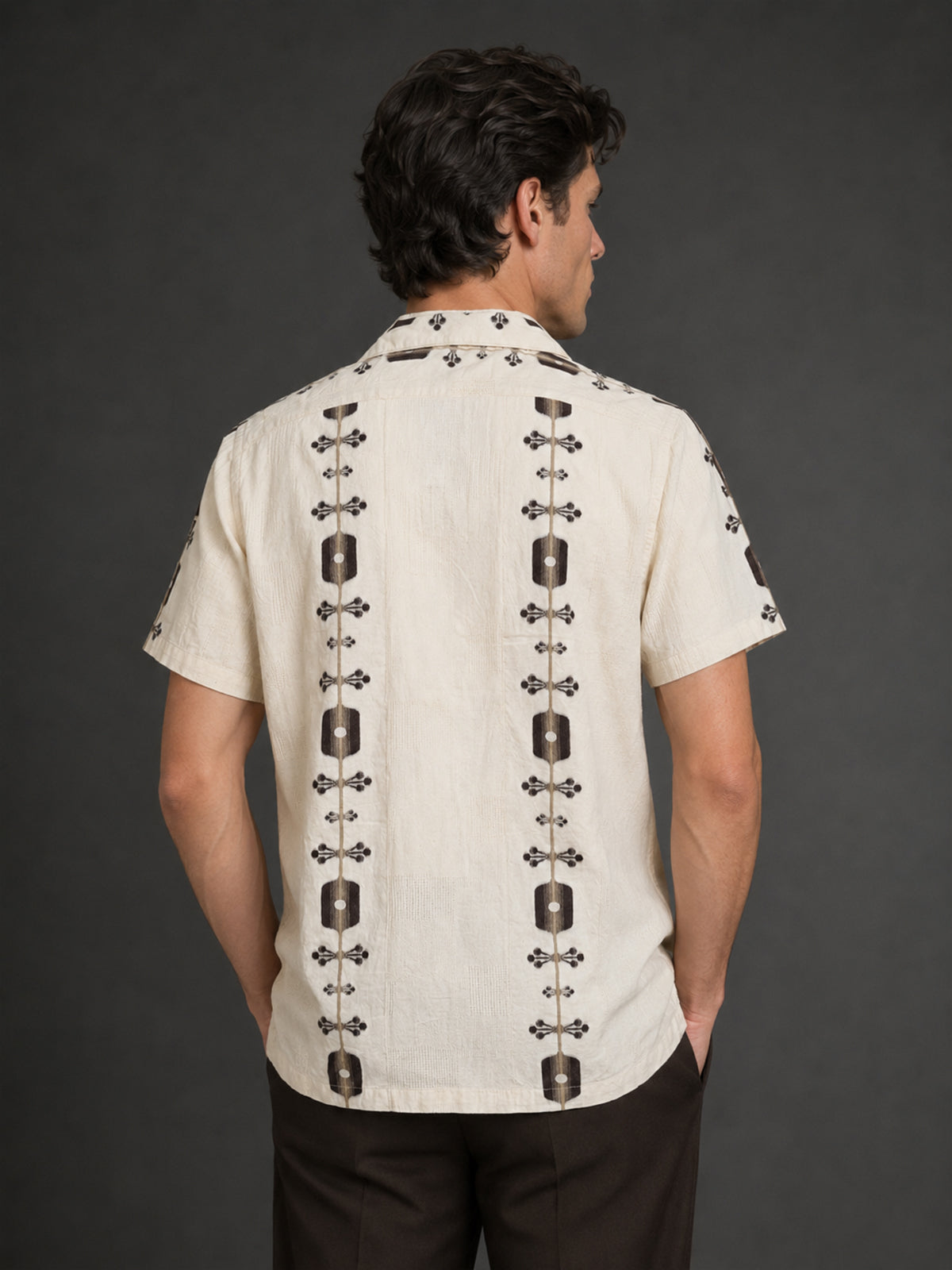 Franco Beige And Brown Cotton Blend Printed Shirt For Men