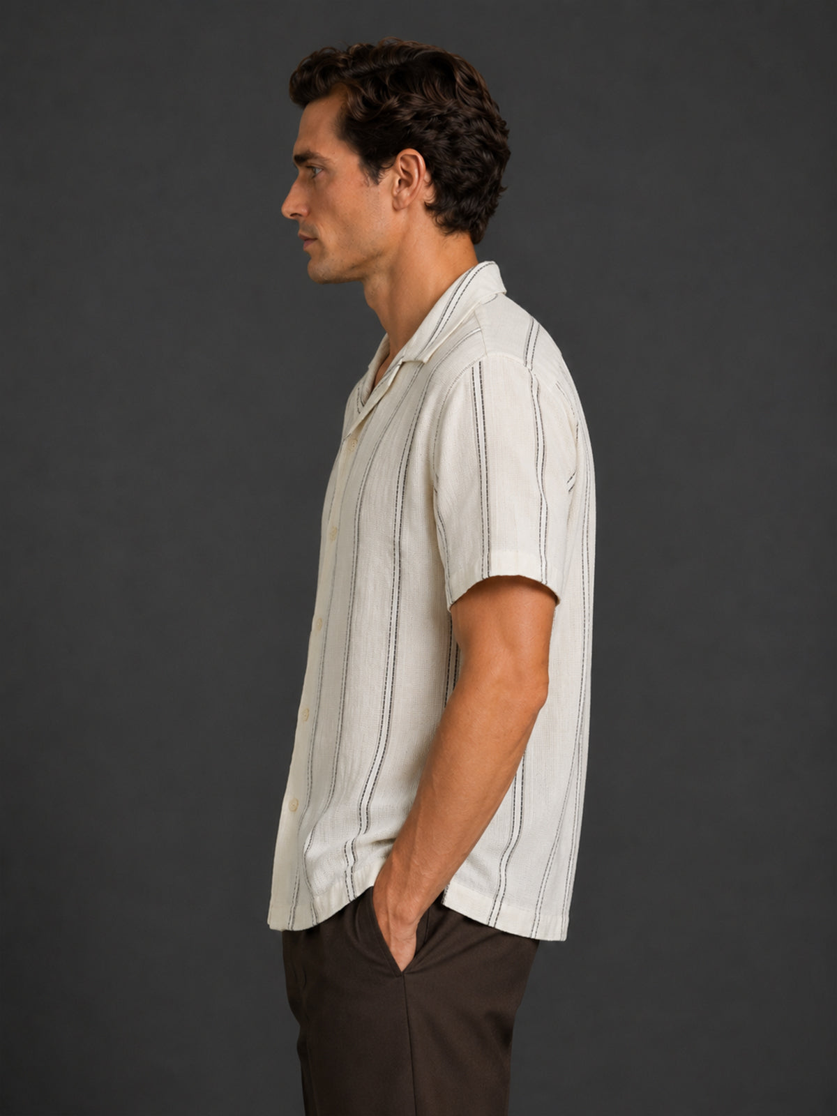 Franco White And Black Cotton Blend Striped Shirt For Men